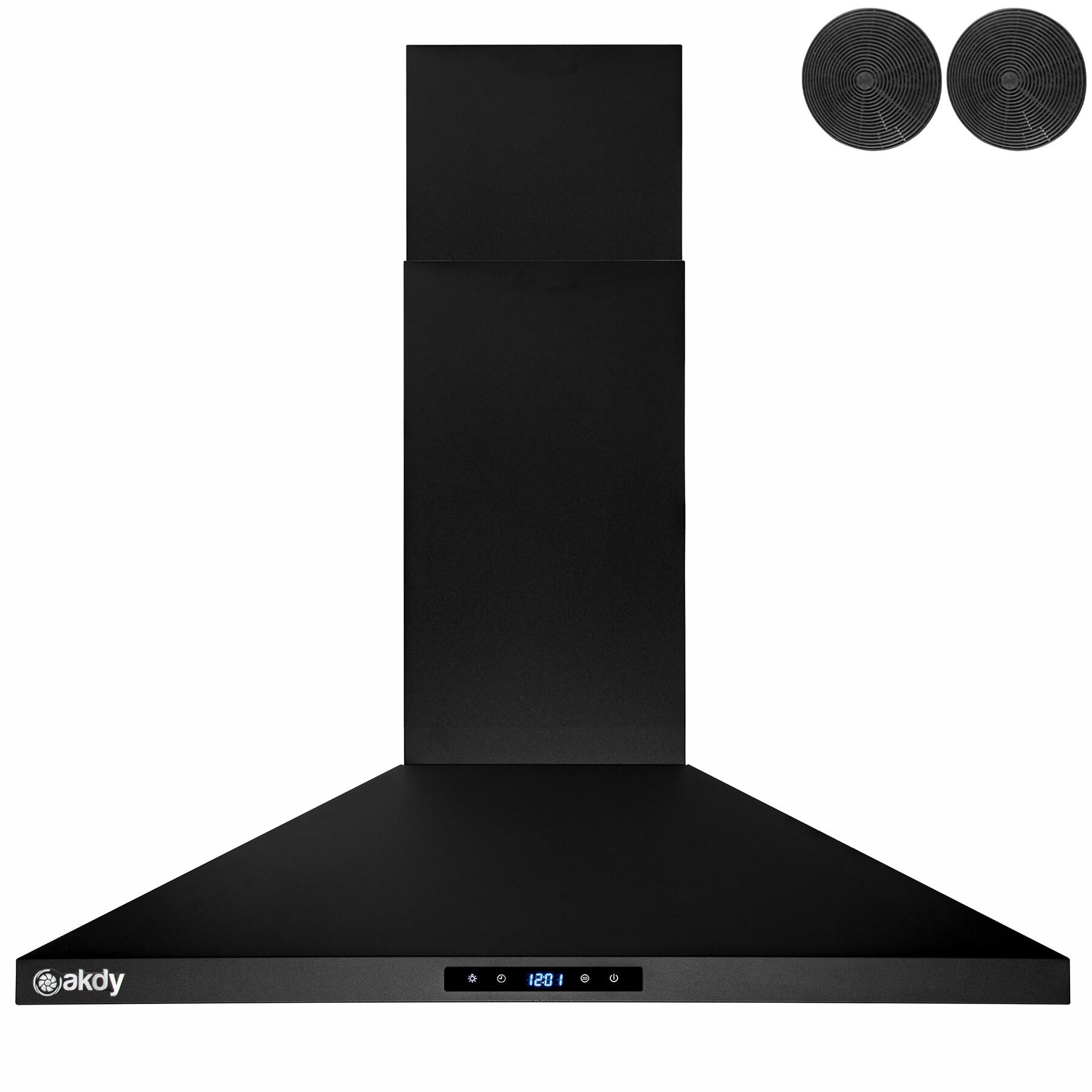 30" Convertible 343CFM Island Range Hood Black Painted Stainless Steel with Carbon Filters