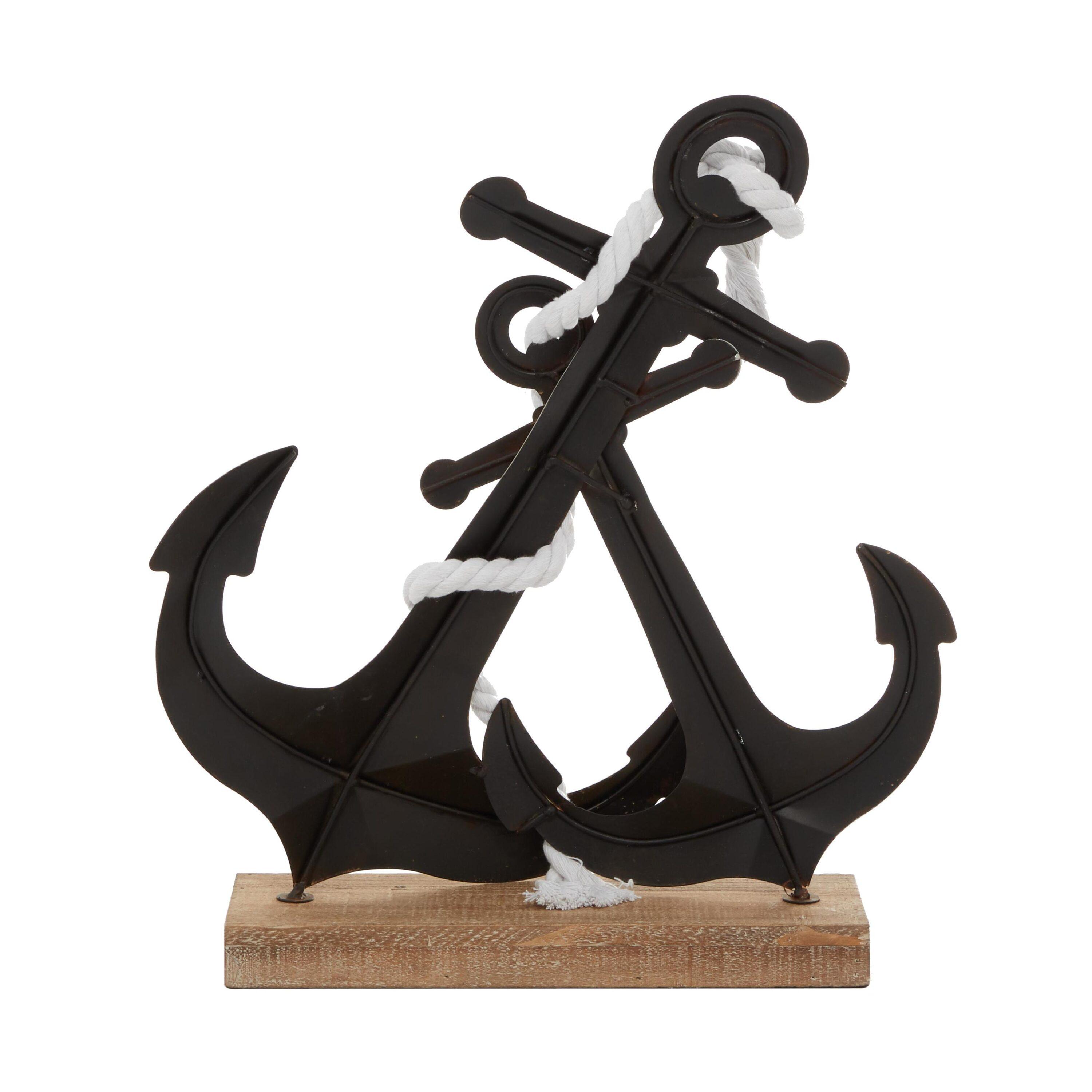 15" x 16" Black Metal Anchor Sculpture, by DecMode