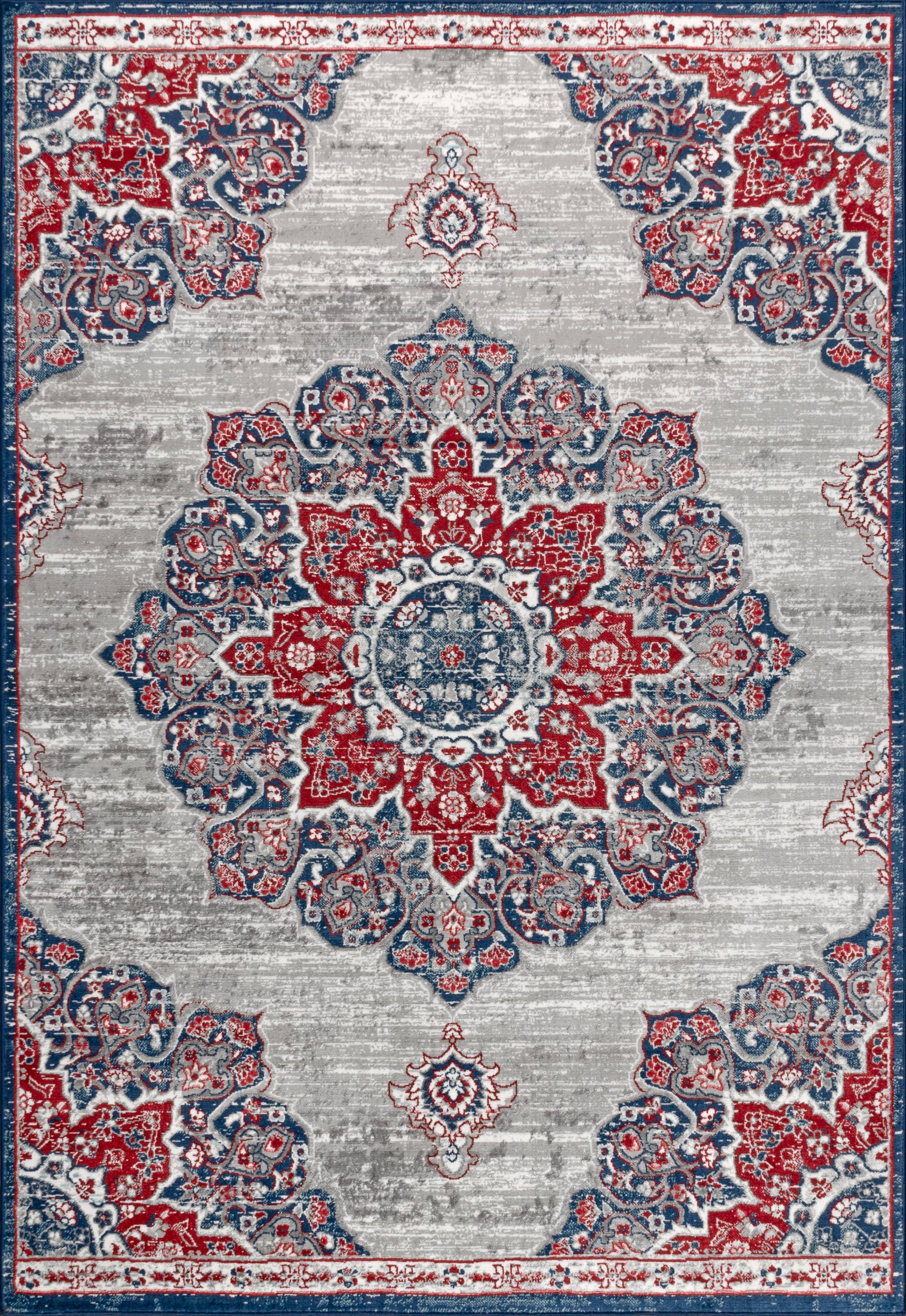 4'x6' Modern Persian Vintage Moroccan Medallion Area Rug, Navy/Red - JONATHAN Y