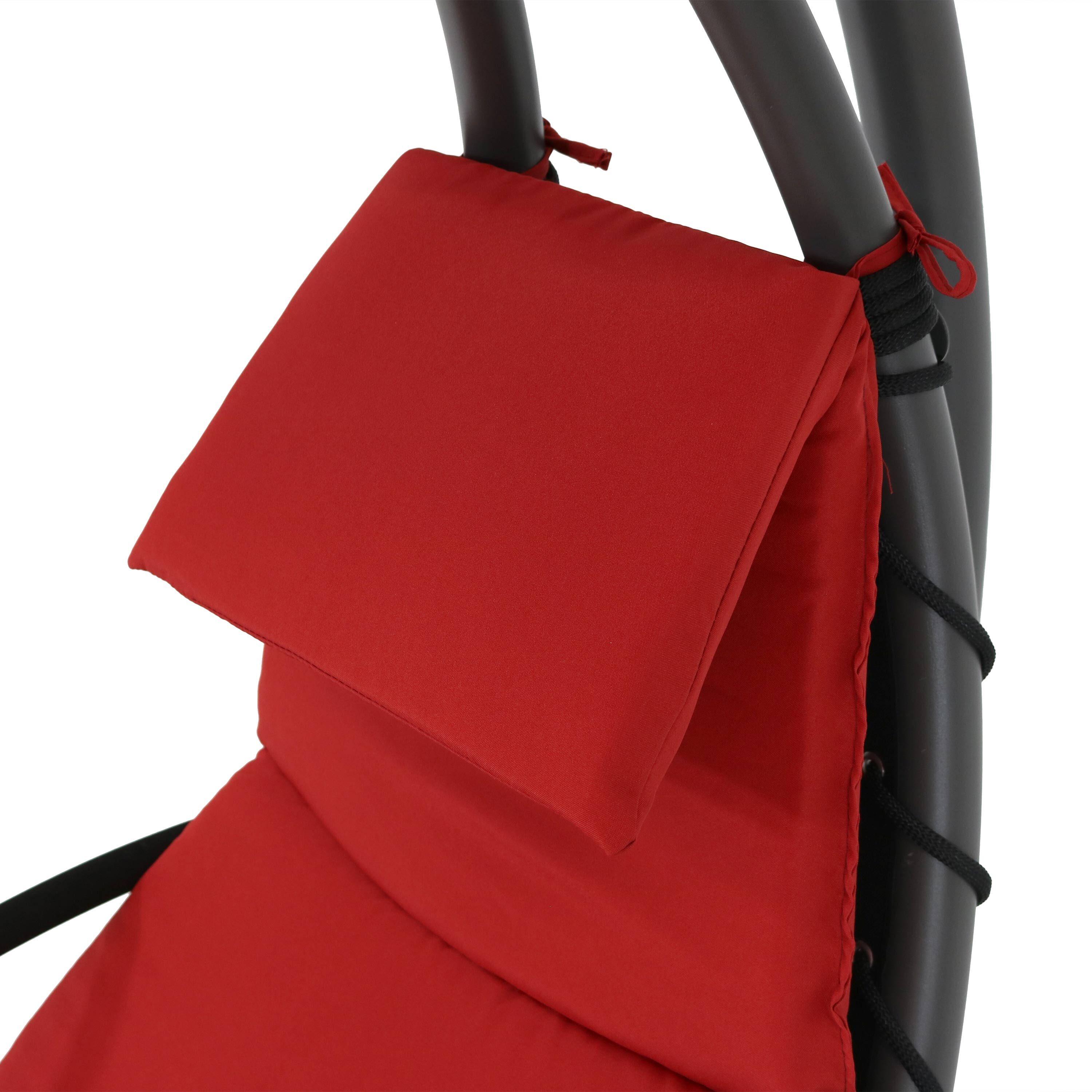 Sunnydaze Outdoor Hanging Chaise Floating Lounge Chair with Canopy Umbrella and Arc Stand, Burnt Orange