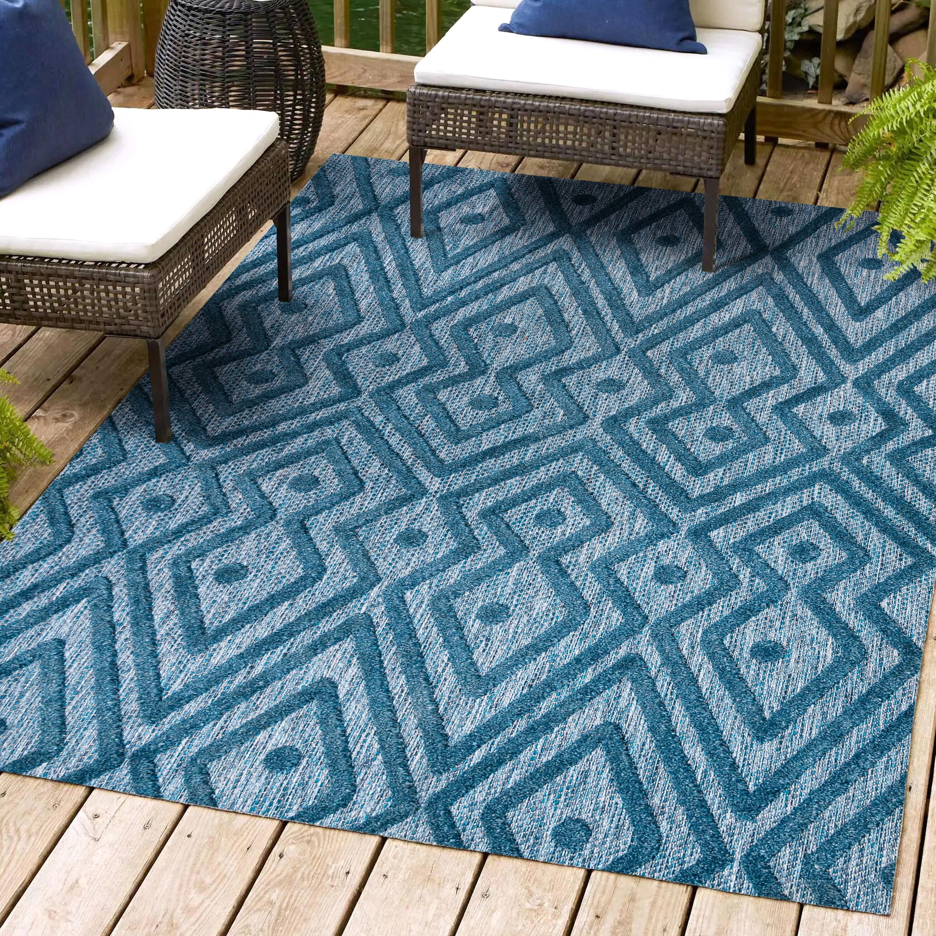 5'x8' Balansat Moroccan Diamond Indoor/Outdoor Area Rug, Navy - JONATHAN Y