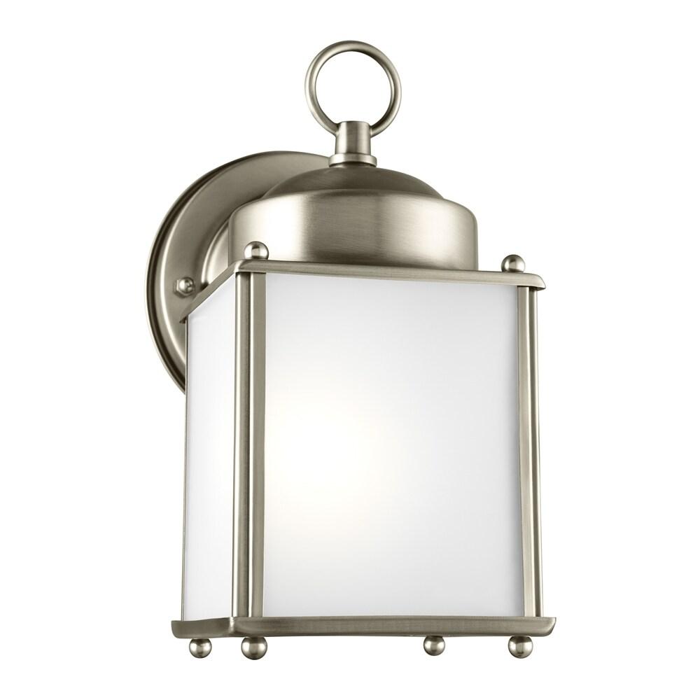 Antique Brushed Nickel Outdoor Wall Lantern with Satin Etched Glass