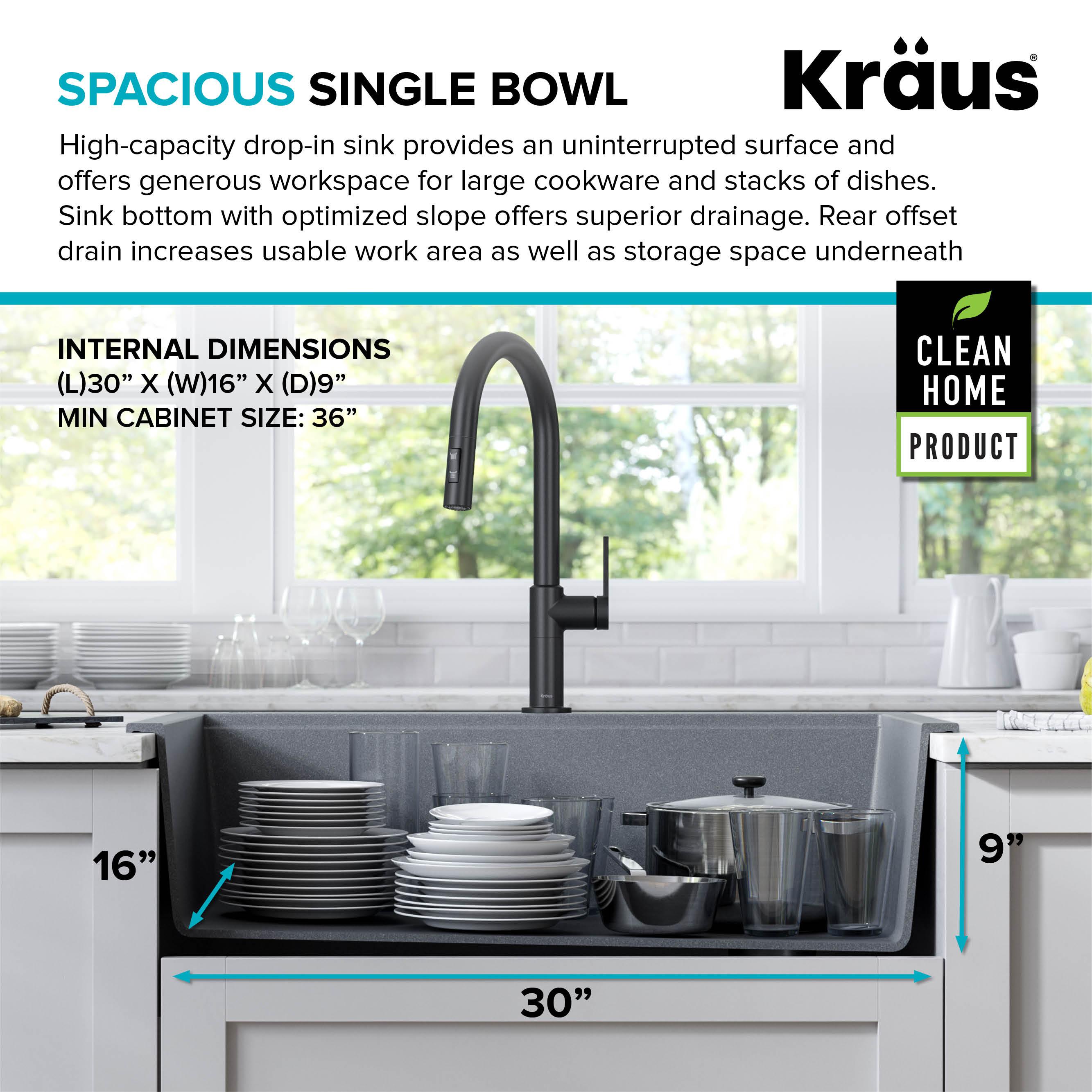 33 in. KRAUS Bellucci Workstation Drop-In Granite Composite Single Bowl Kitchen Sink with Accessories