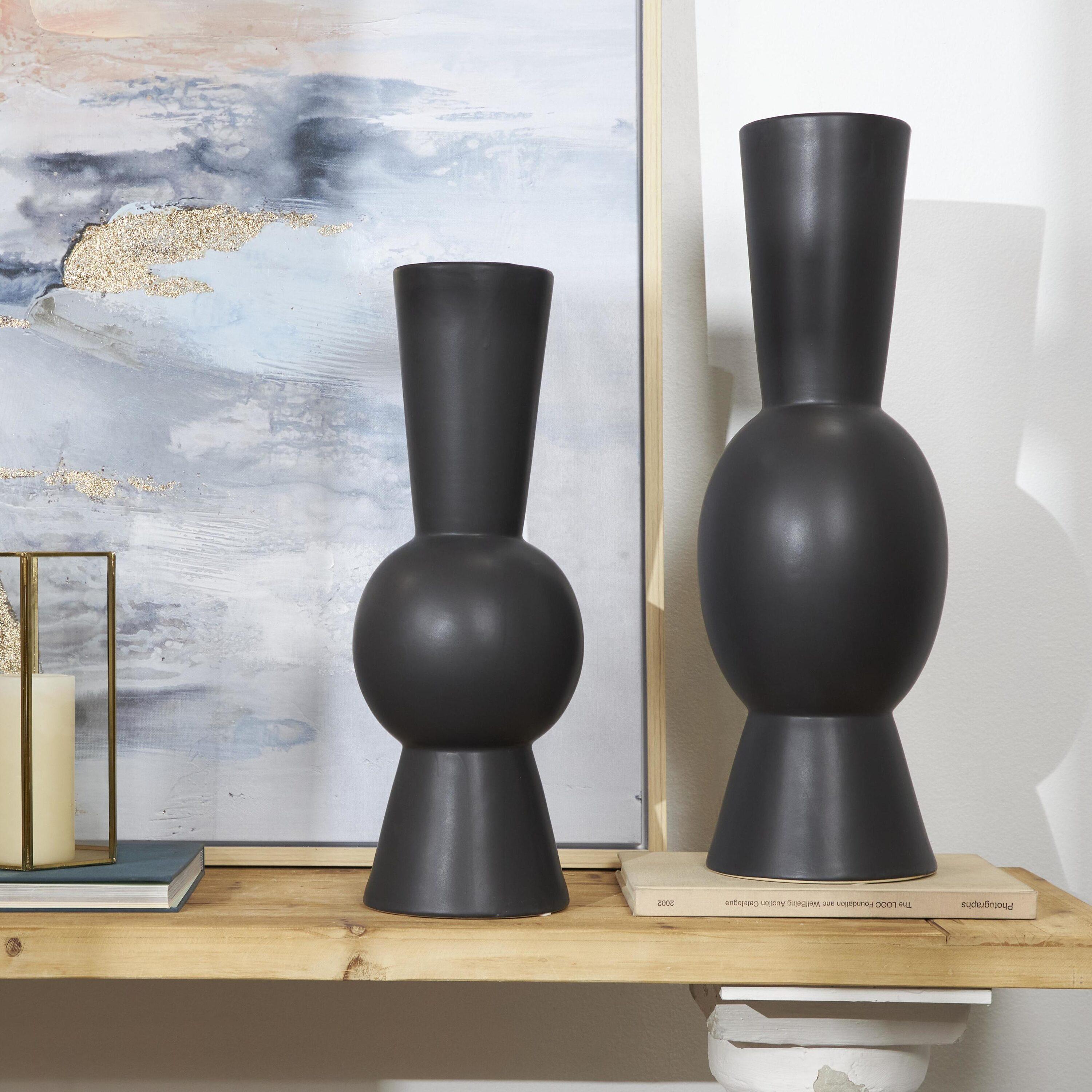 Black Ceramic Trumpet Table Vase Set of 2