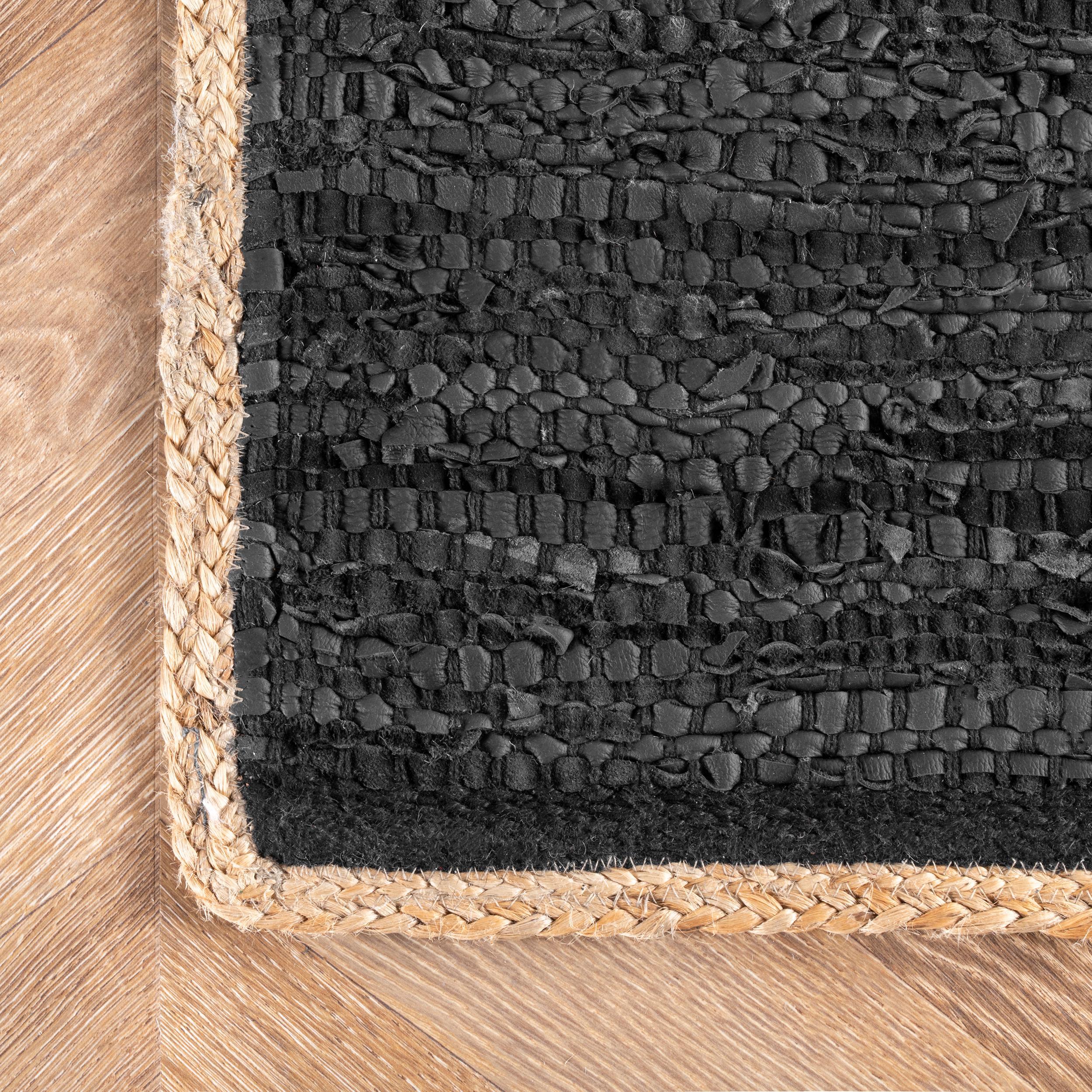 Nuloom Sabby Hand Woven Leather Flatweave Kitchen Runner Indoor Area Rug - Hallway, Entryway, 2' x 6', Black