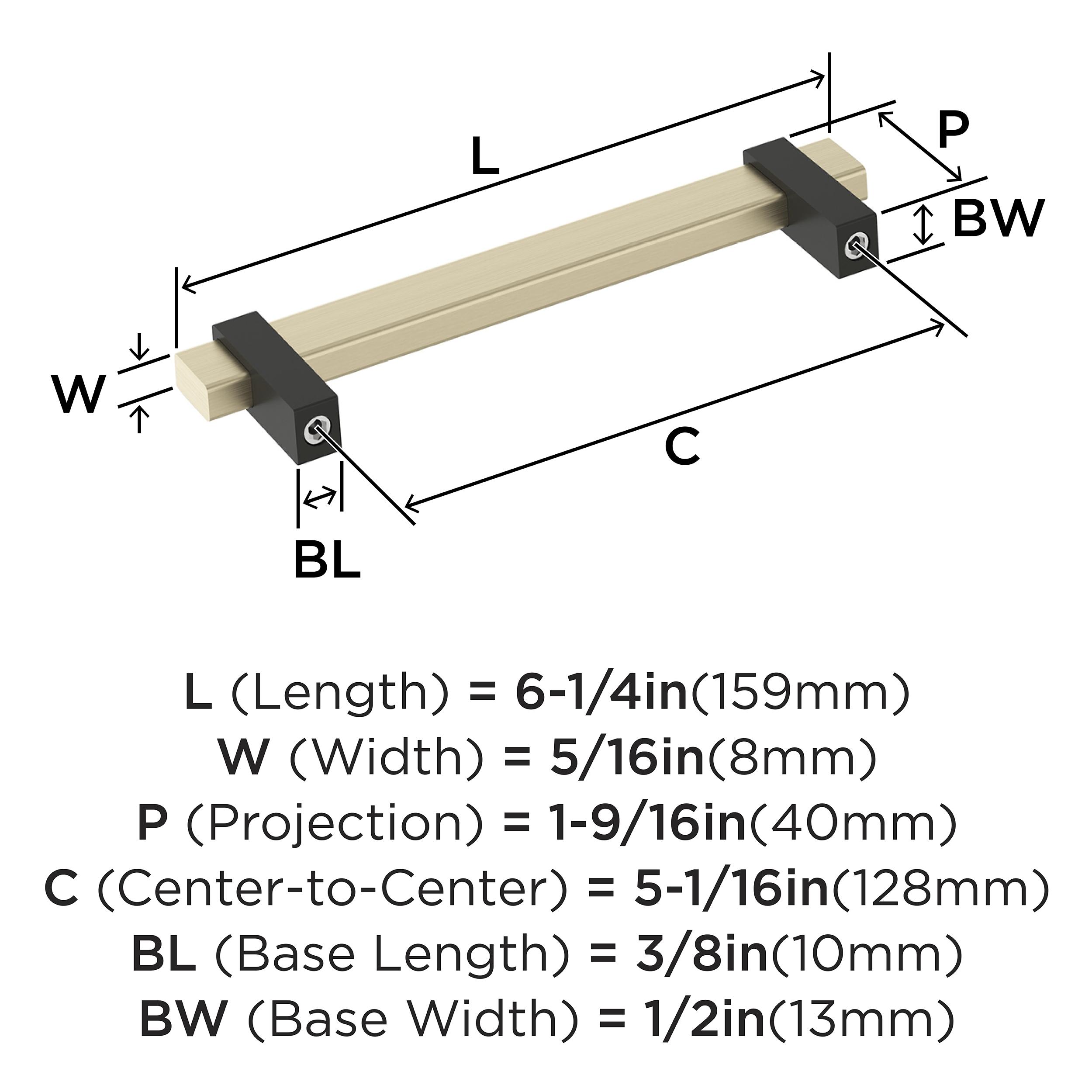 Amerock Mulino 5-1/16 inch (128mm) Center-to-Center Golden Champagne/Matte Black Cabinet Pull