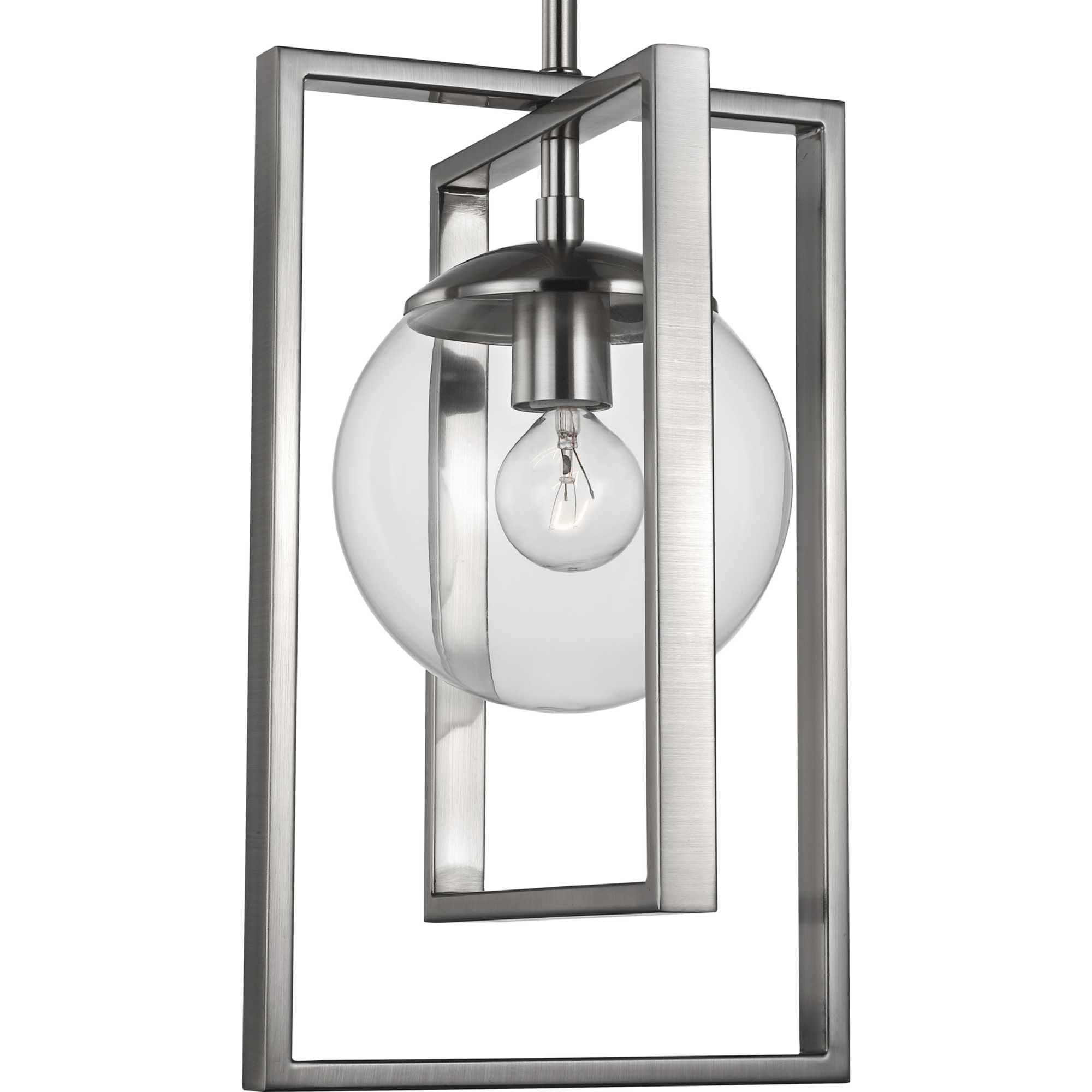 Progress Lighting Atwell 1-Light Pendant, Brushed Nickel, Clear Globe Shade