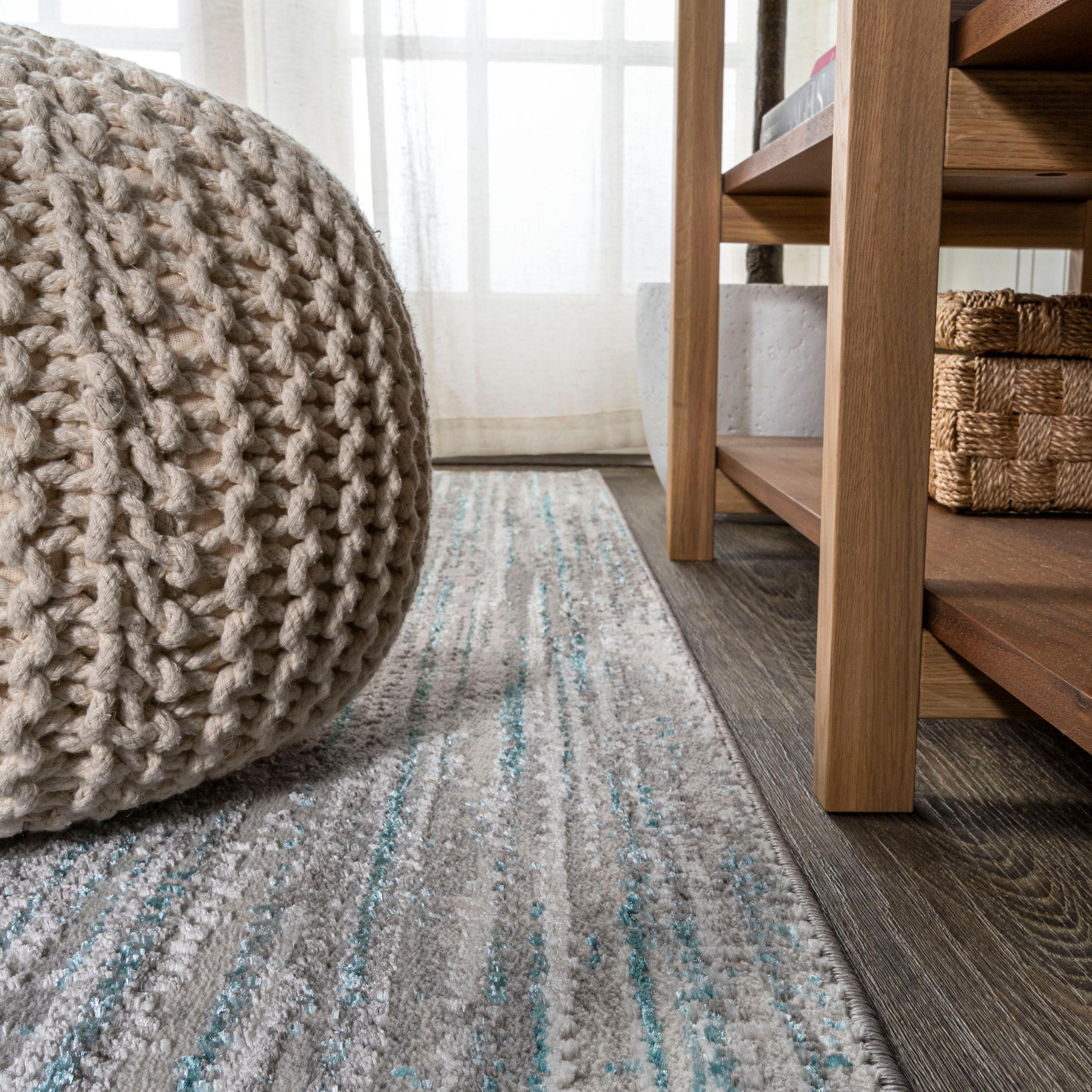 8'x10' Loom Modern Strie'  Area Rug, Gray/Turquoise - JONATHAN Y
