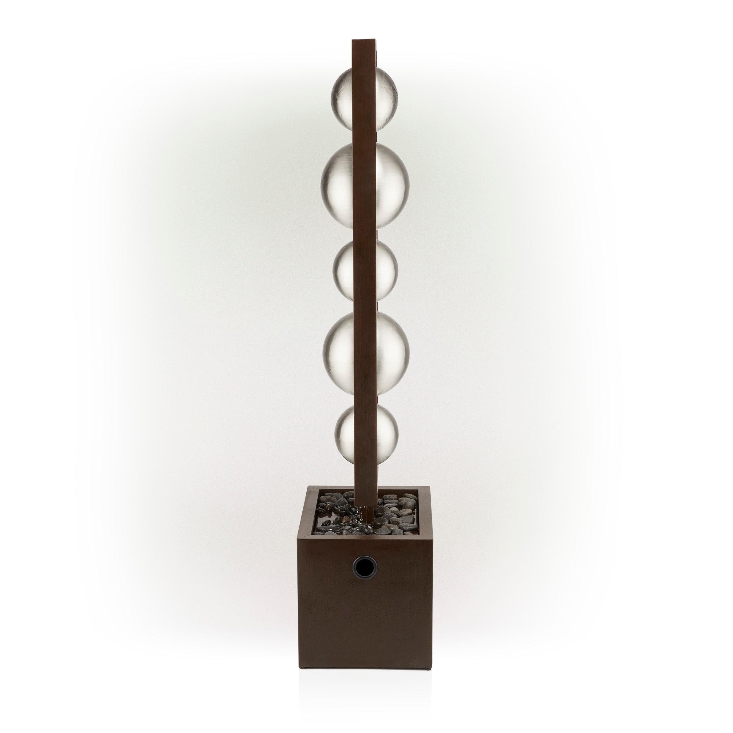 55" Metal Modern Column Fountain with Stainless Steel Orbs Silver/Brown - Alpine Corporation: Electric-Powered