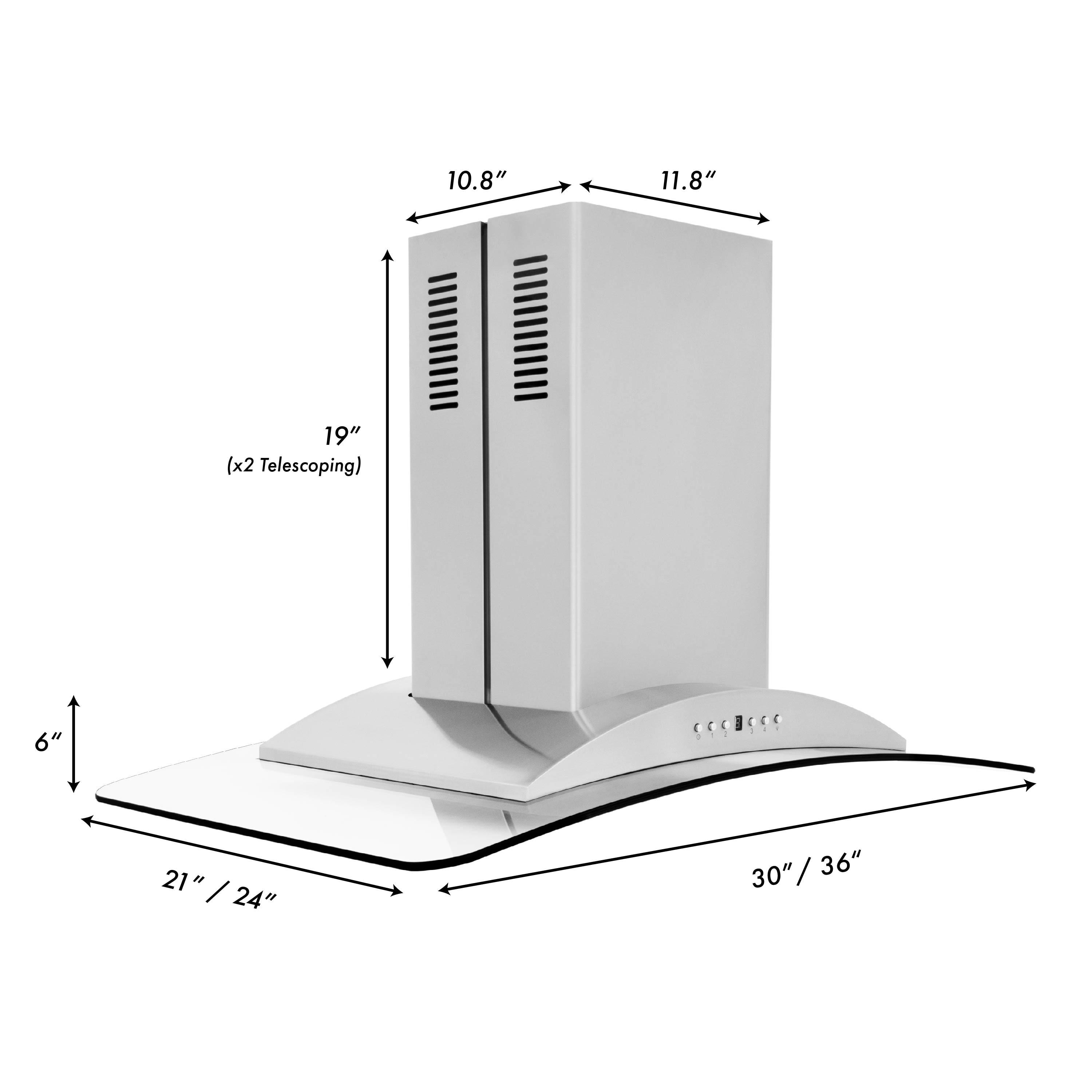 ZLINE 30 in. Convertible Vent Isl& Mount Range Hood in Stainless Steel & Glass (GL9i-30)