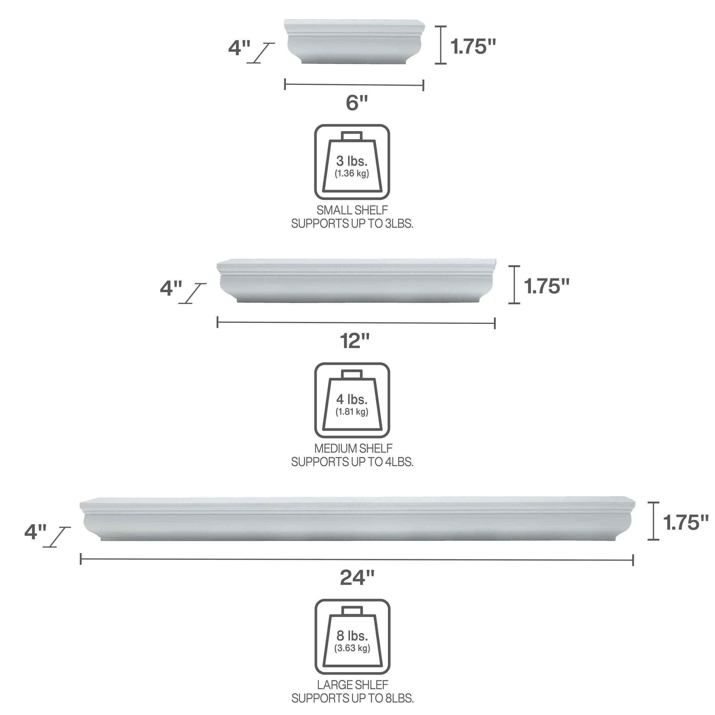Melannco Melannco 5 Pieces Floating Molding Shelves for Bedroom, Living Room, Bathroom, Kitchen, Nursery (Set of 5)
