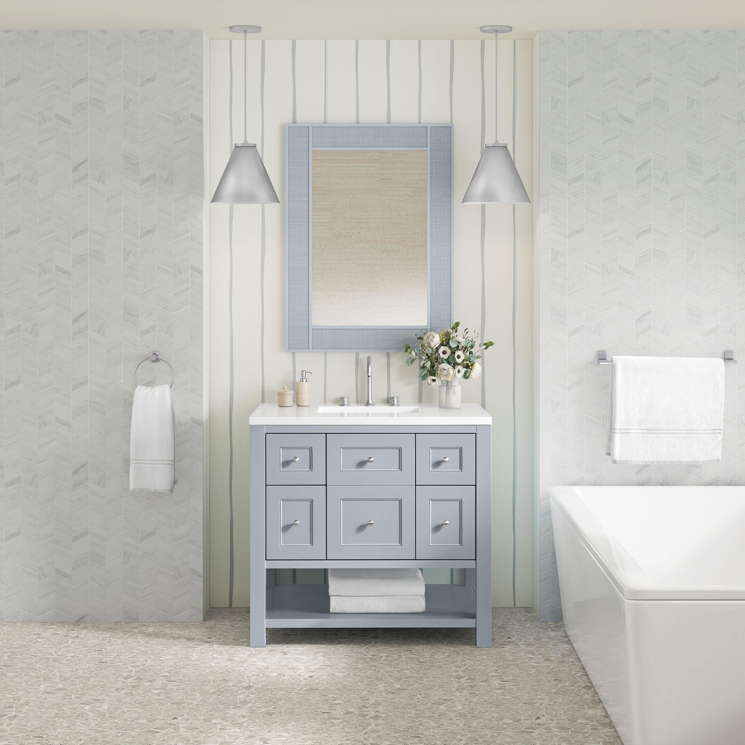 James Martin Vanities 330-V36-SRB-3LDL 36 in. Breckenridge Single Vanity with 3 cm Lime Delight Quartz Top, Serenity Blue