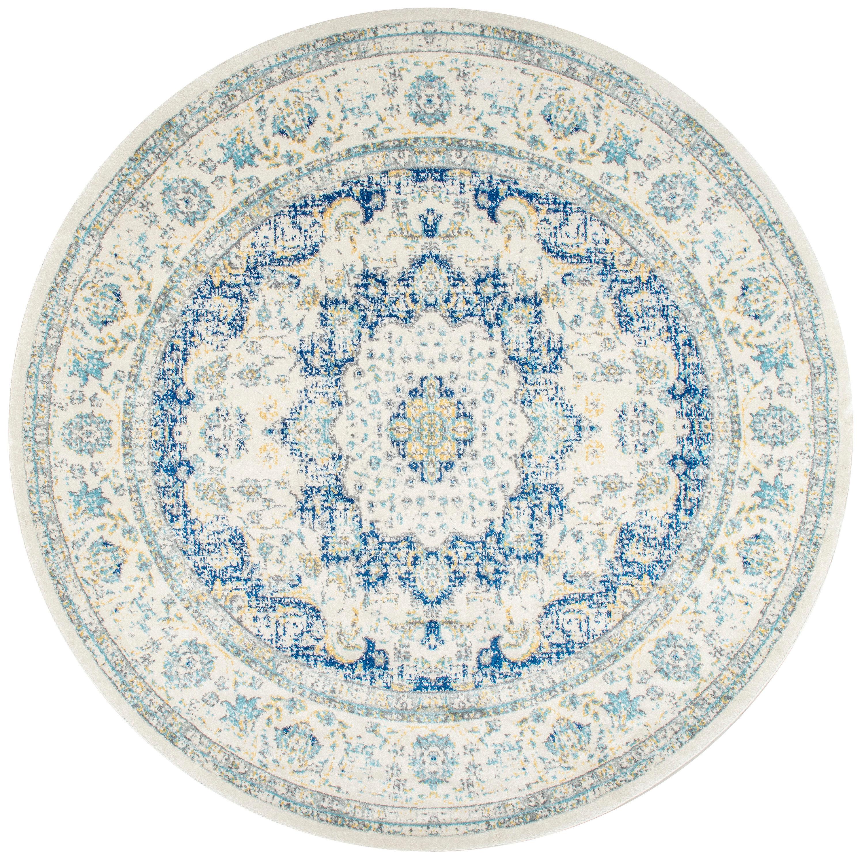 4' Verona Vintage Persian Style Round Area Rug Blue - nuLOOM: Medallion Pattern, Low Pile, Indoor Use, 100% Polypropylene