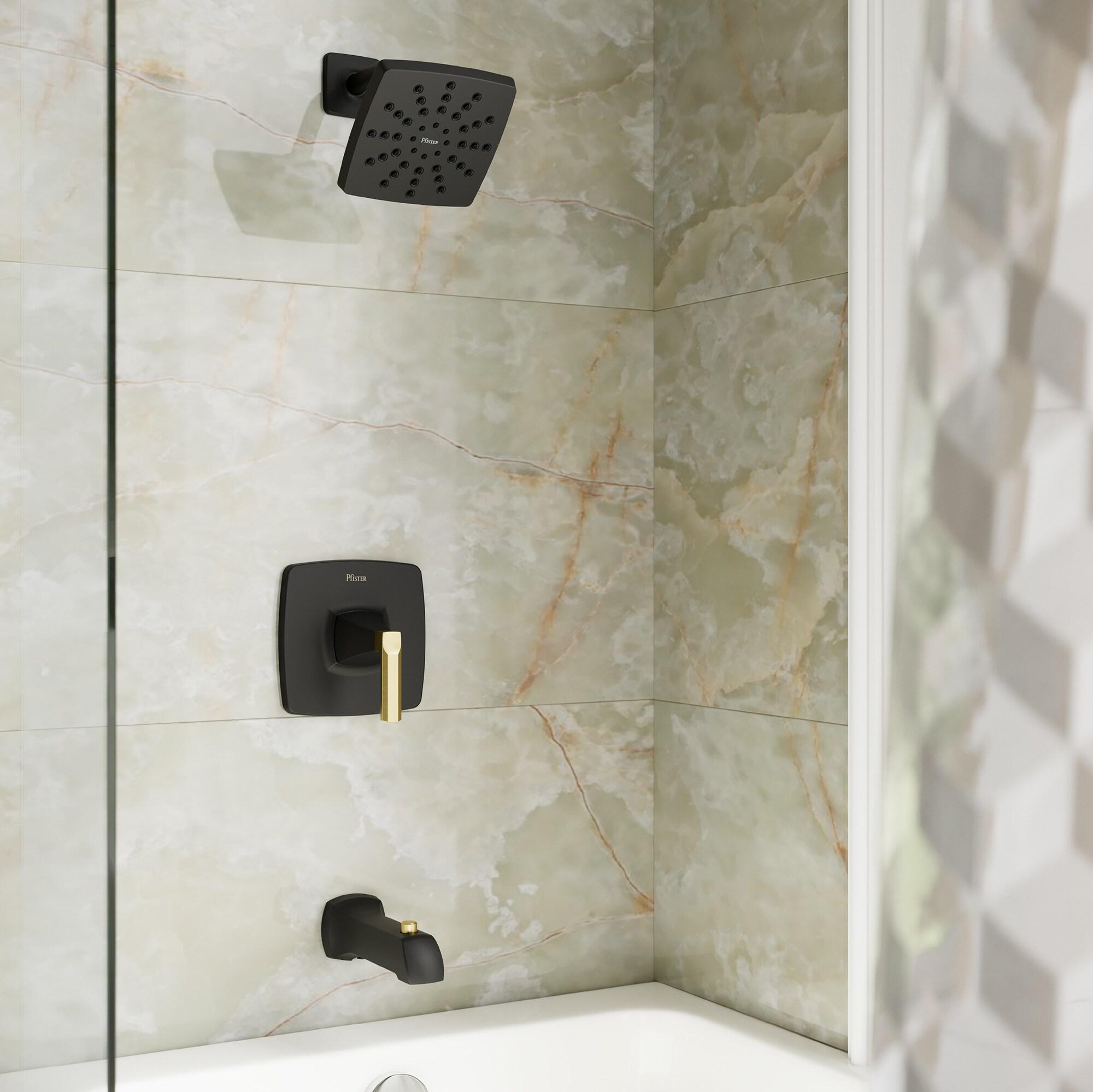 Vaneri Brushed Gold Square Wall Mounted Bathtub and Shower Faucet