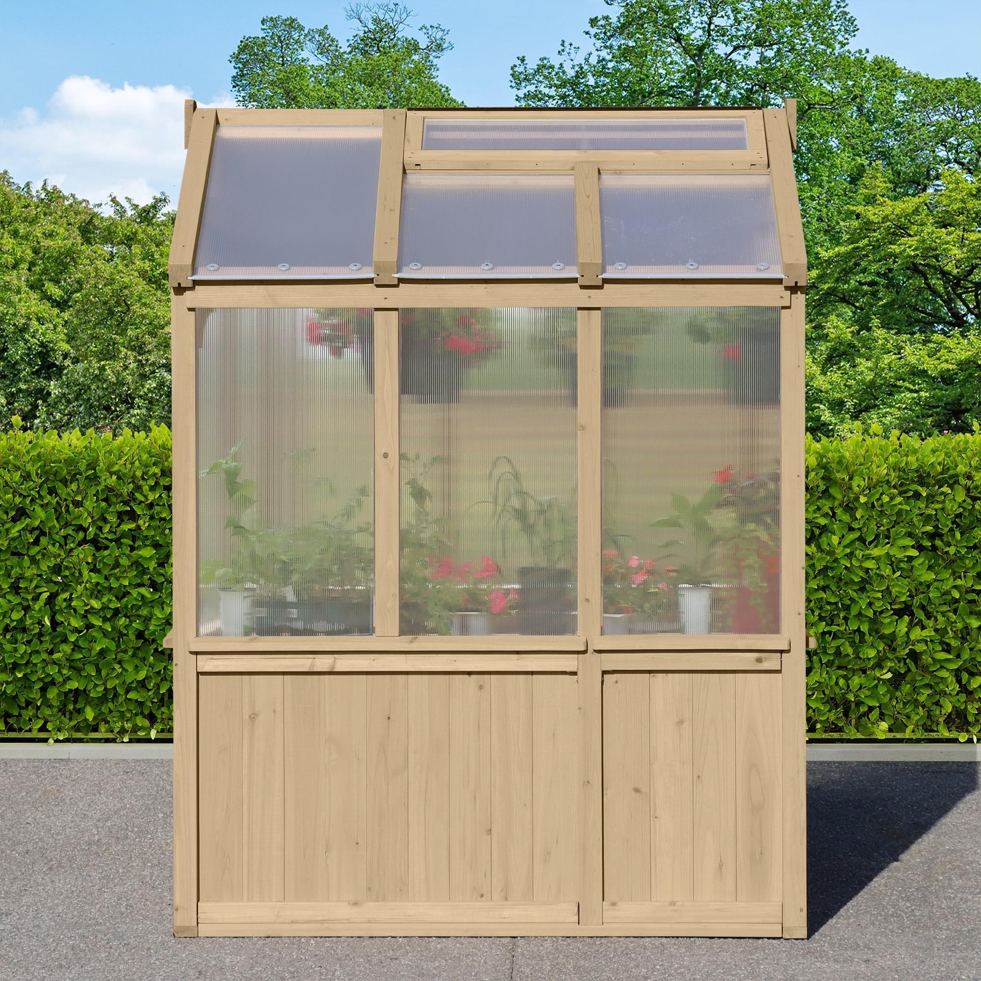 Yardistry Meridian 6.7' x 6.0' Greenhouse with Cedar Wood Frame and Polycarbonate Panels  Compact and Durable Design
