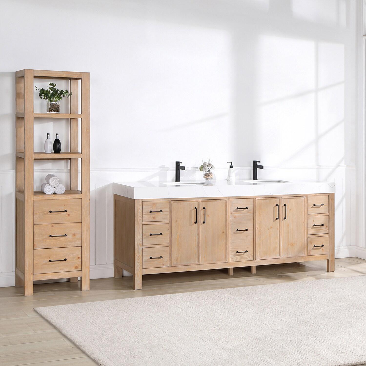 Vinnova Leon 84" Wood Double Vanity with Adjustable Drawer in Brown/White