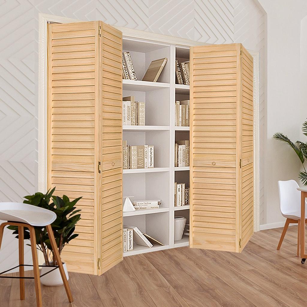 Kimberly Bay Louvered Wood Unfinished Plantation Bi-Fold Door