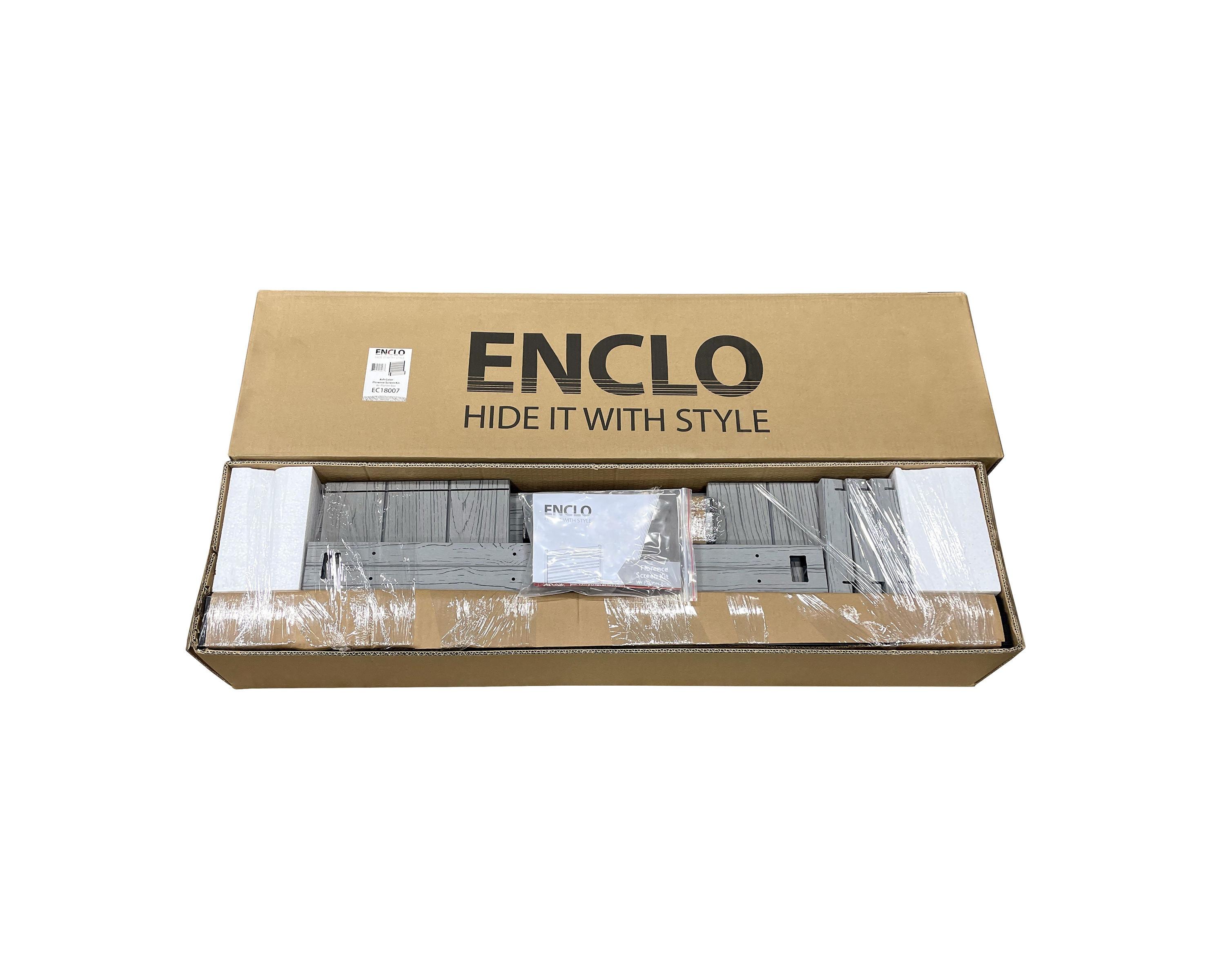 44in H x 46in W x 9.5in L (1 Screen w/ Planter) Freestanding Enclo Florence Ash Color Privacy Fence Screen with Planter Box, Outdoor Vinyl Privacy Screen Panel for Patio & Air Conditioner, EC18007