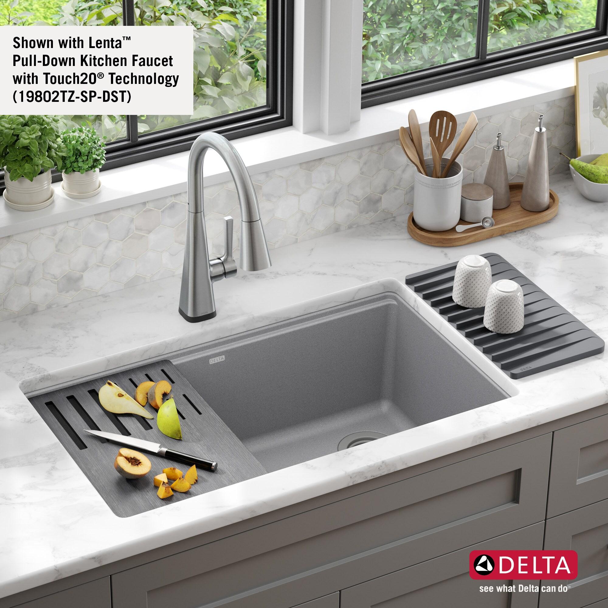 DELTA Everest™ 32" L Granite Composite Workstation Kitchen Sink Undermount Single Bowl with WorkFlow™ Ledge