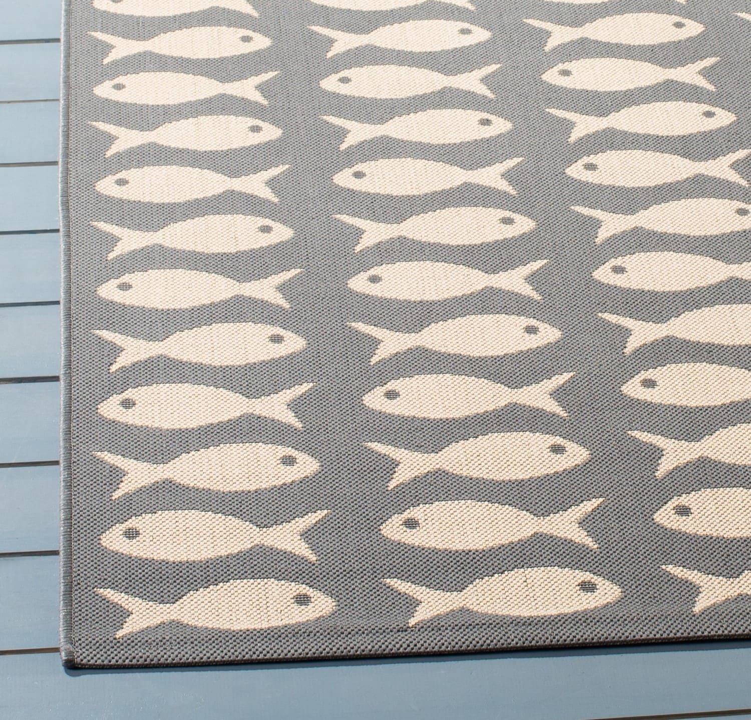 Courtyard CY6013 Power Loomed Indoor and Outdoor Area Rug - Grey/Beige - 6'7"x9'6" - Safavieh