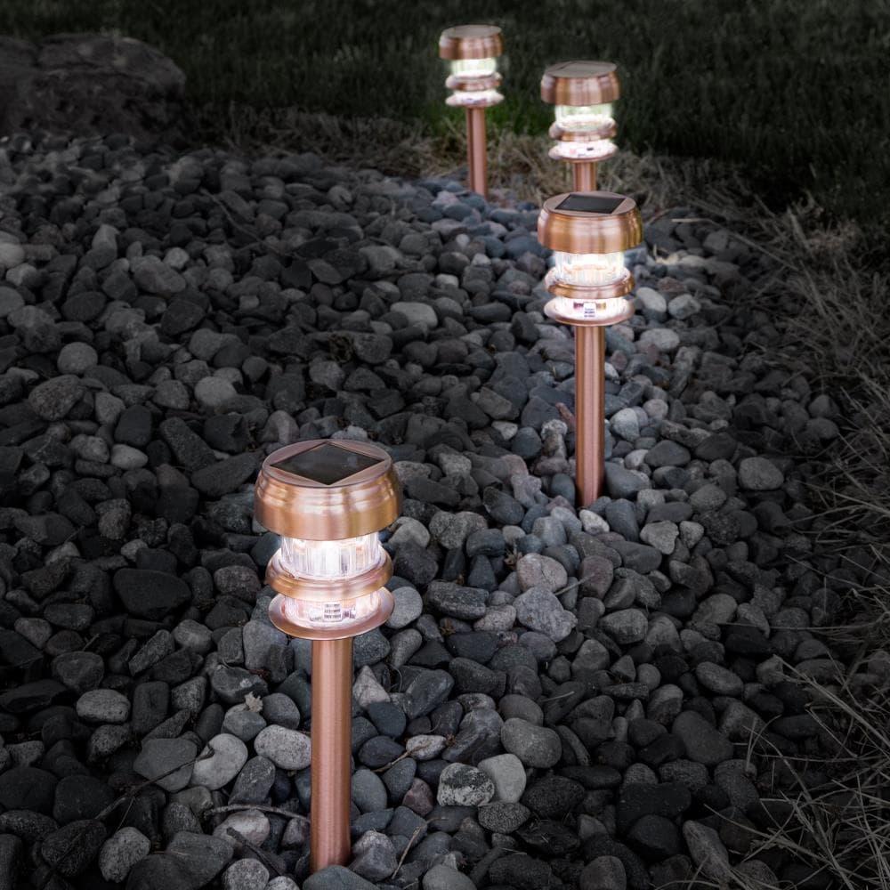 Nature Spring Solar-Powered LED Pathway Lights With Stakes - Set of 4, Copper