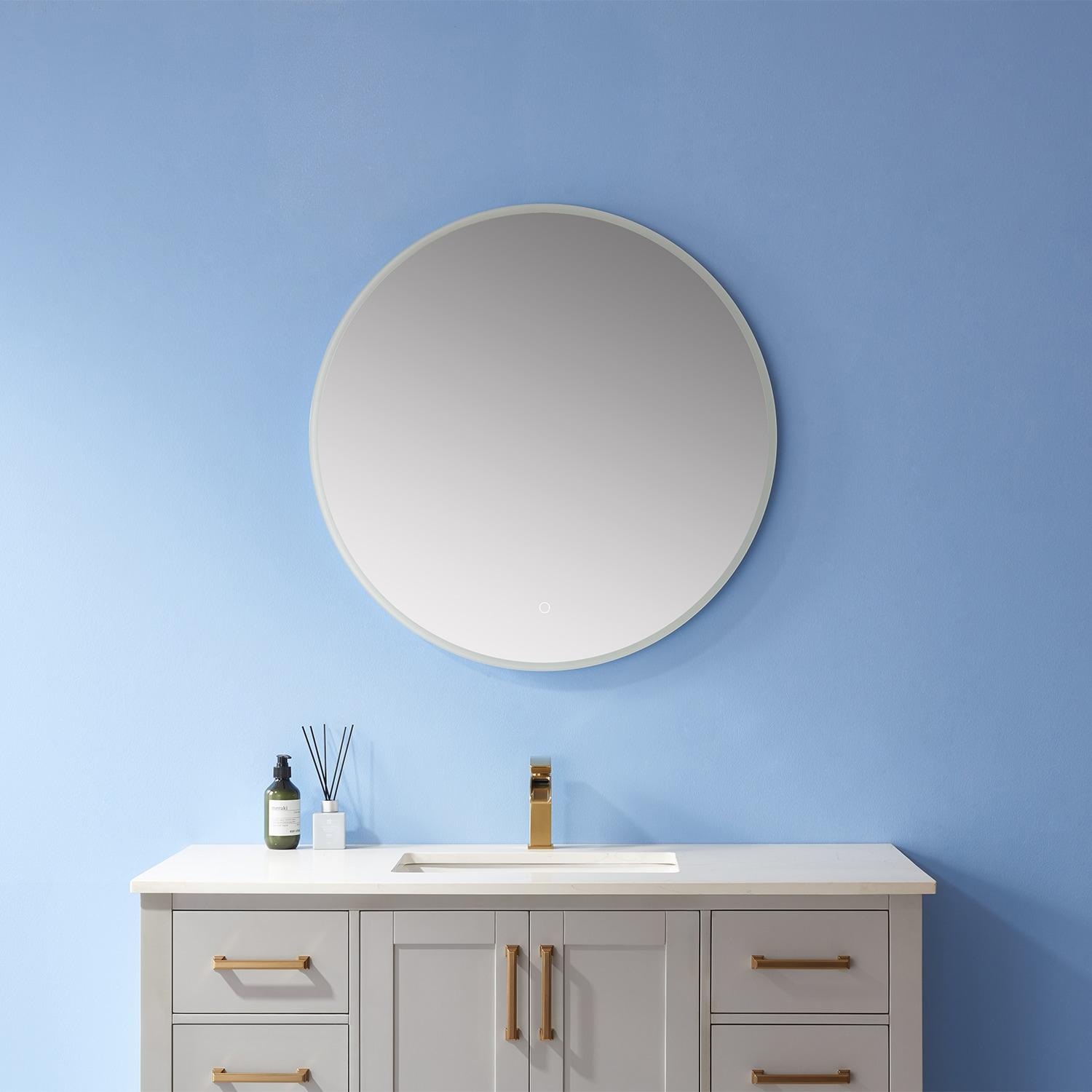 Century 32 in. W x 32 in. H Frameless Round LED Light Bathroom Vanity Mirror in Silver Finish