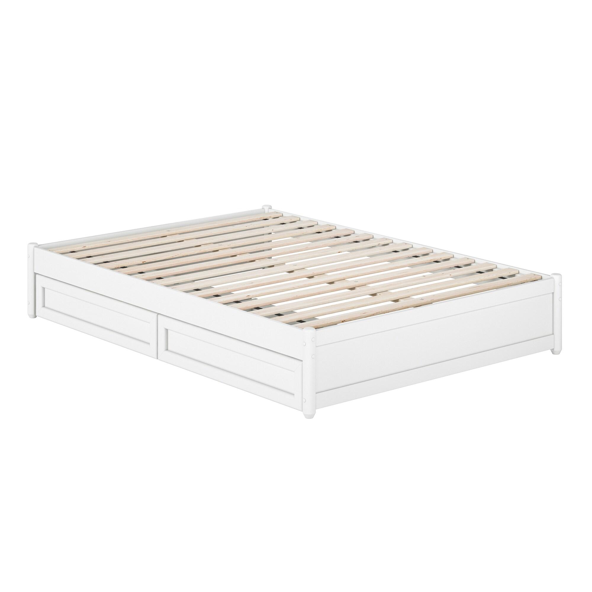 Barcelona Full Solid Wood Panel Platform Bed with Storage Drawers in White