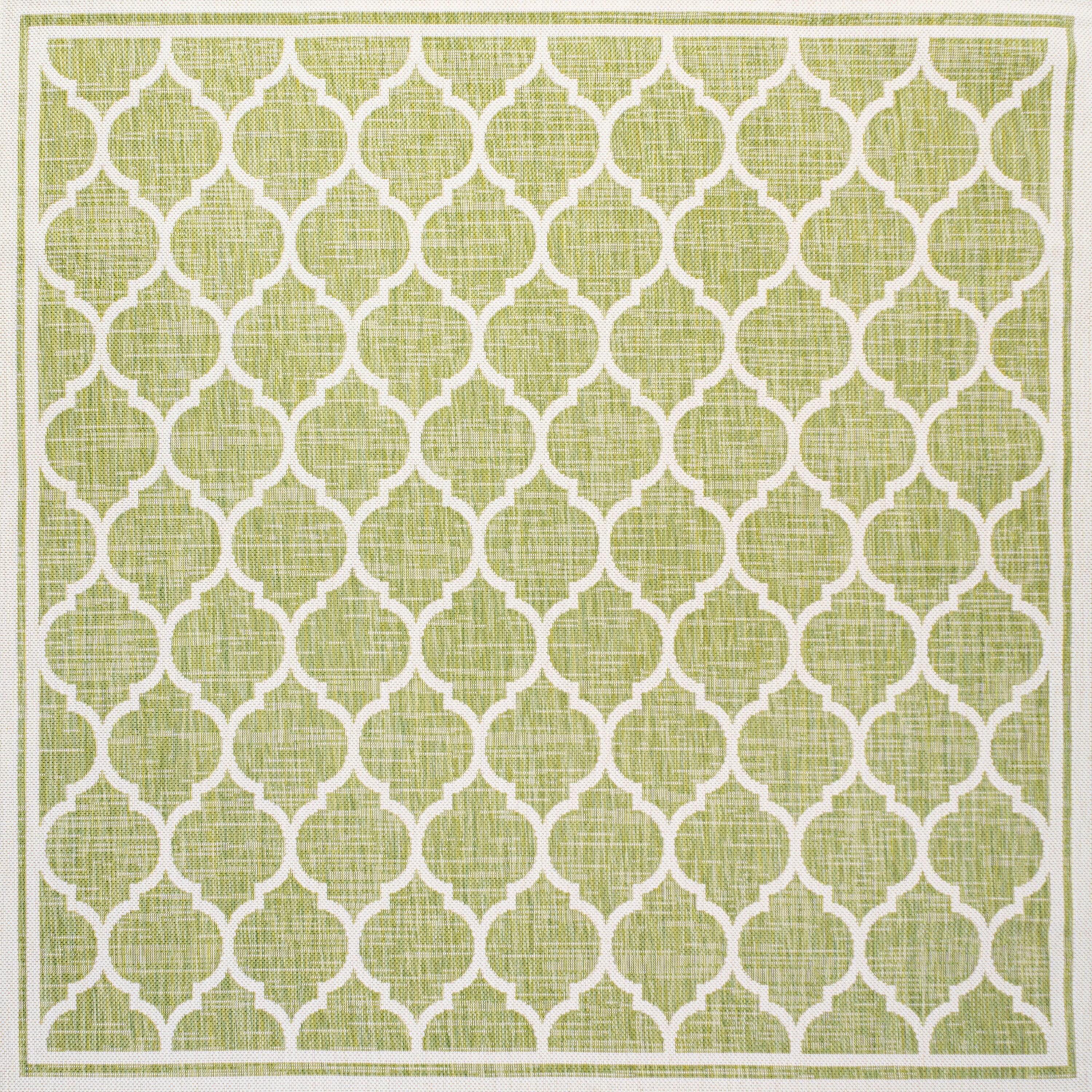 5' x 5' Trebol Moroccan Trellis Textured Weave Indoor/Outdoor Area Rug, Green/Cream - JONATHAN Y