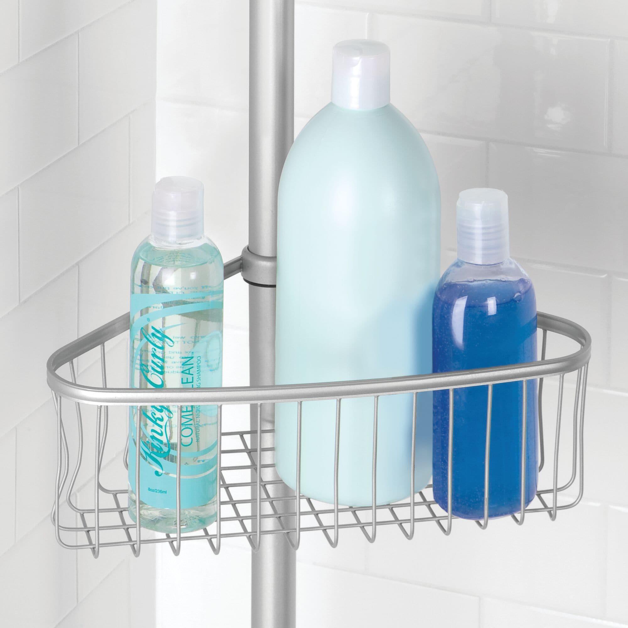 iDESIGN Steel 4 Tier Tension Pole Corner Shower Caddy York Collection Silver
