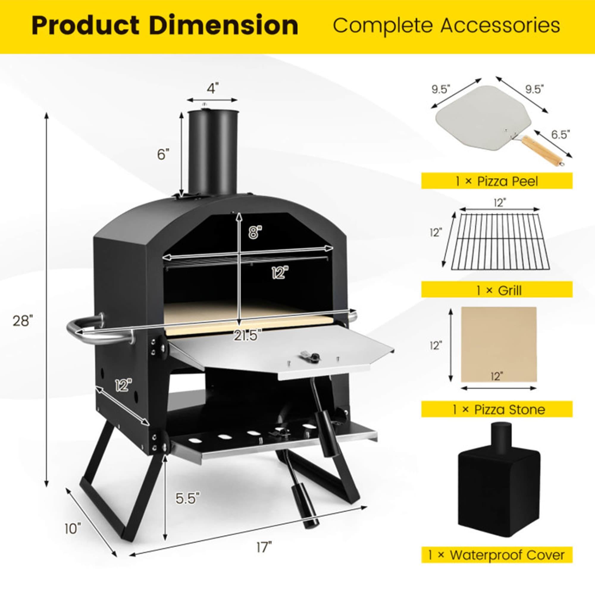 Spaco Grill, Outdoor BBQ Grill,Outdoor Pizza Oven with Anti-scalding Handles and Foldable Legs-Black