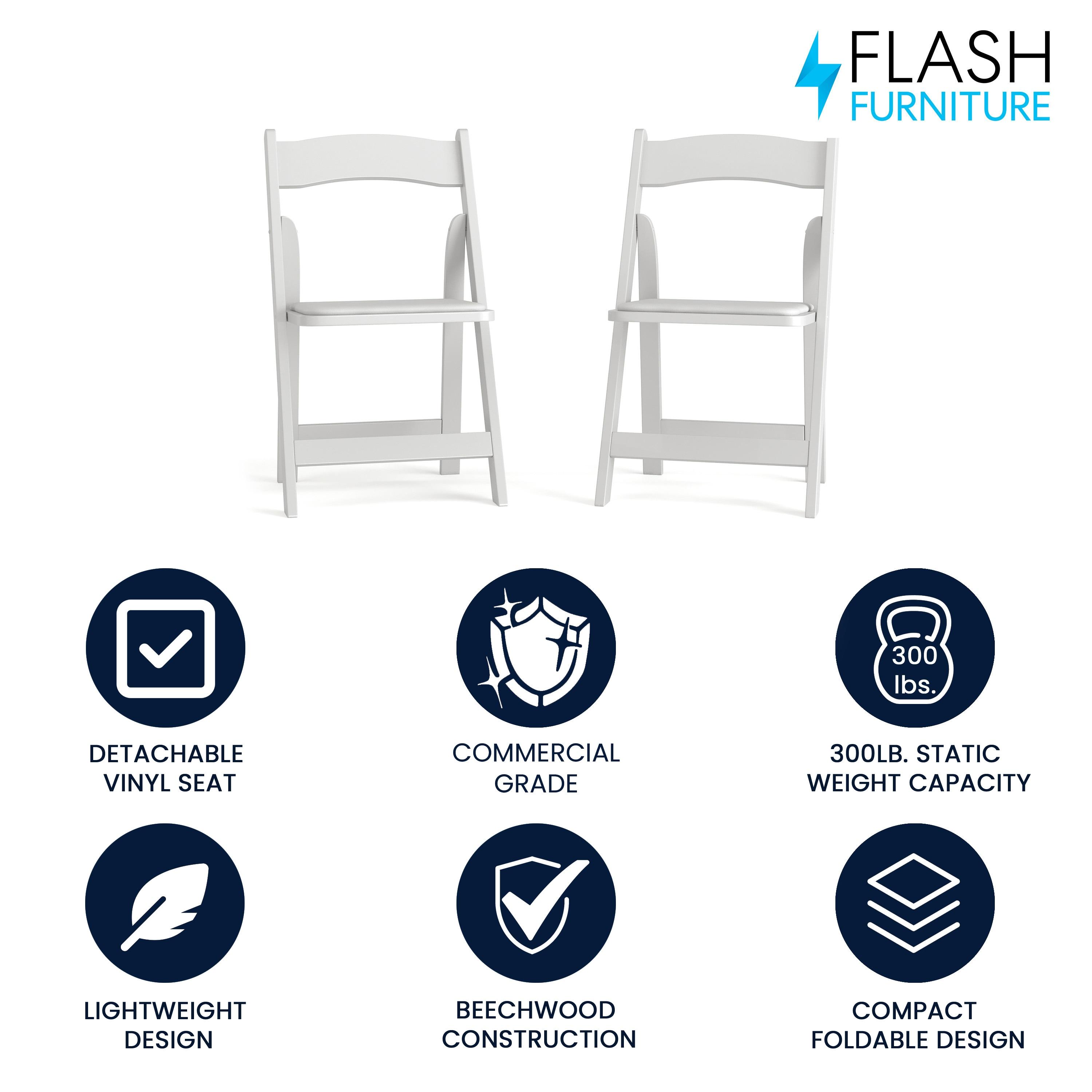 Flash Furniture 2 Pack HERCULES Series White Wood Folding Chair with Vinyl Padded Seat