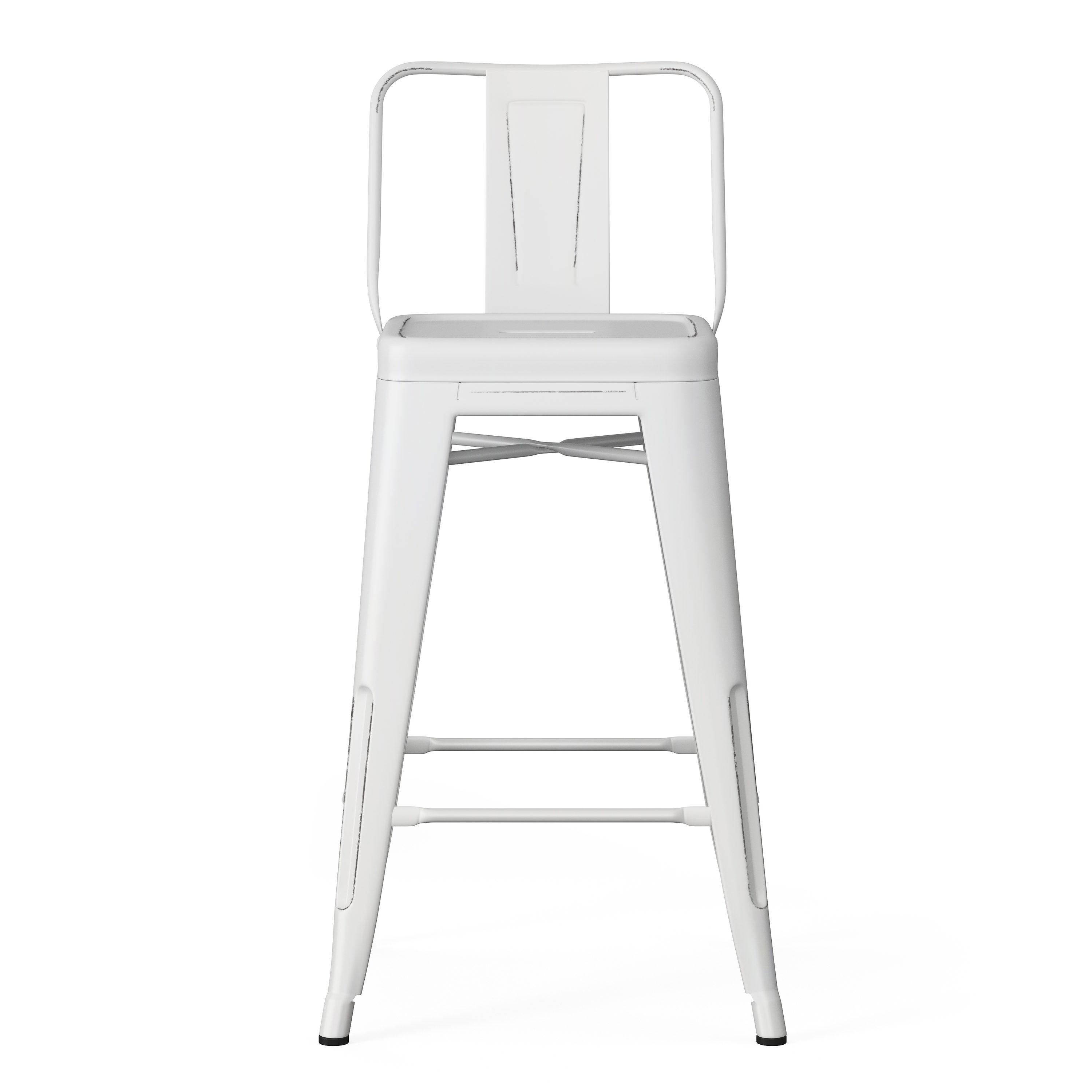 Simpli Home Rayne 24" Metal Counter Stool in Distressed White (Set of 2)