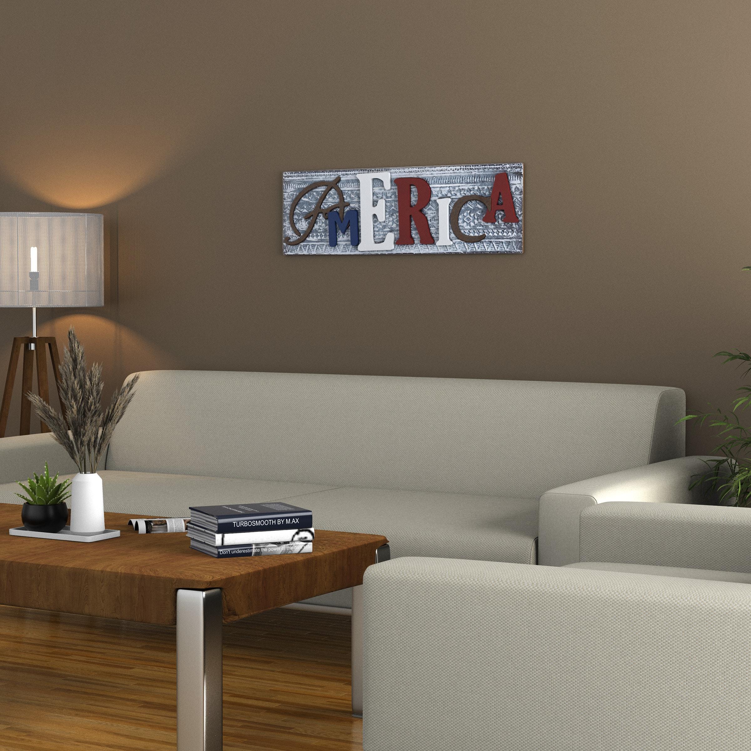 Wood and Metal America Wall Decor - Alpine Corporation: Indoor/Outdoor Patriotic Art, 24x16"