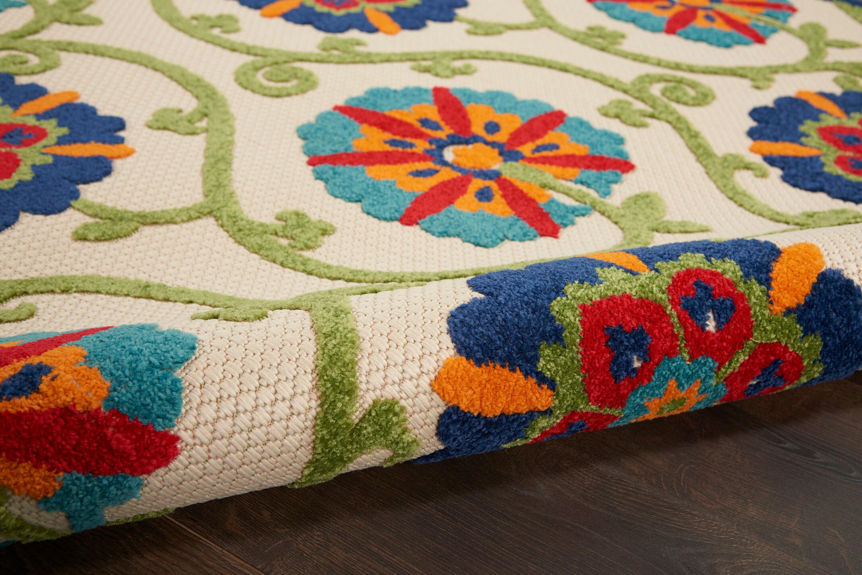 Nourison Aloha Contemporary Floral Flatweave High-Low Indoor Outdoor Area Rug Blue/Multicolor 3'6" x 5'6"
