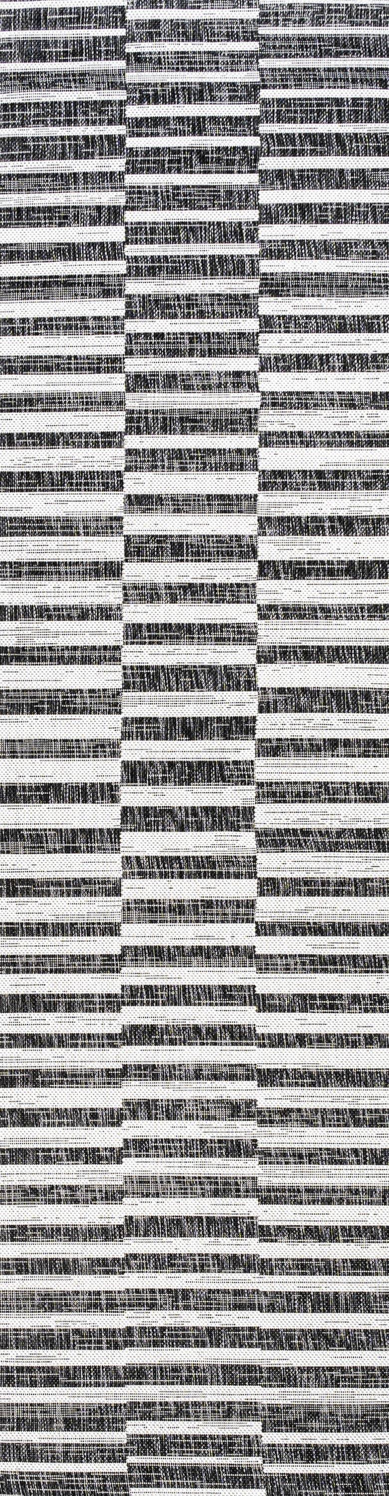 2'x8' Sukie Modern Offset Stripe Indoor/Outdoor Runner Rug, Black/Ivory - JONATHAN Y