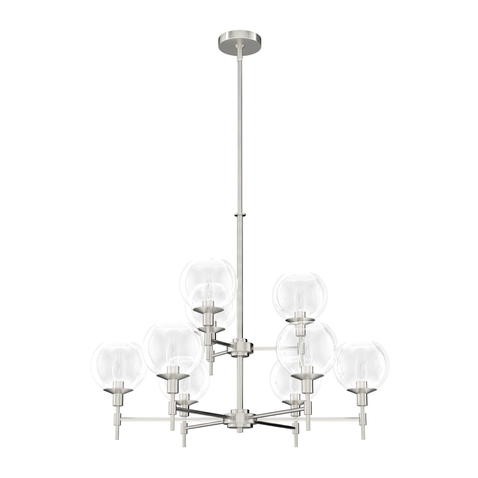 Hunter - Xidane 9-light Brushed Nickel, Large Chandelier, Dimmable, Round Shaped, for Bedrooms, Kitchens, Dining, Living Rooms - 19746