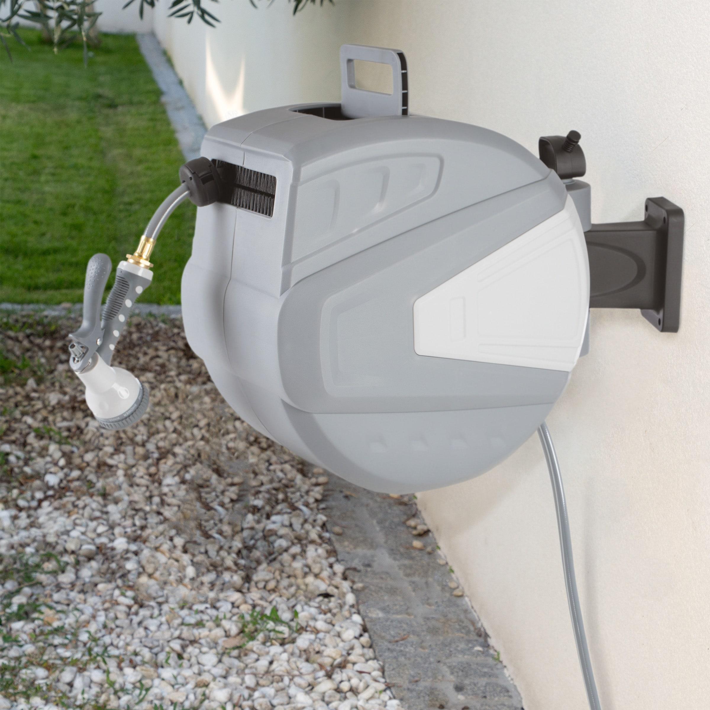 Retractable Hose - 100 FT Garden Hose with 9 Nozzle Patterns - Hose Reel Wall Mount with 180-Degree Swivel Bracket and Auto-Rewind by Pure Garden