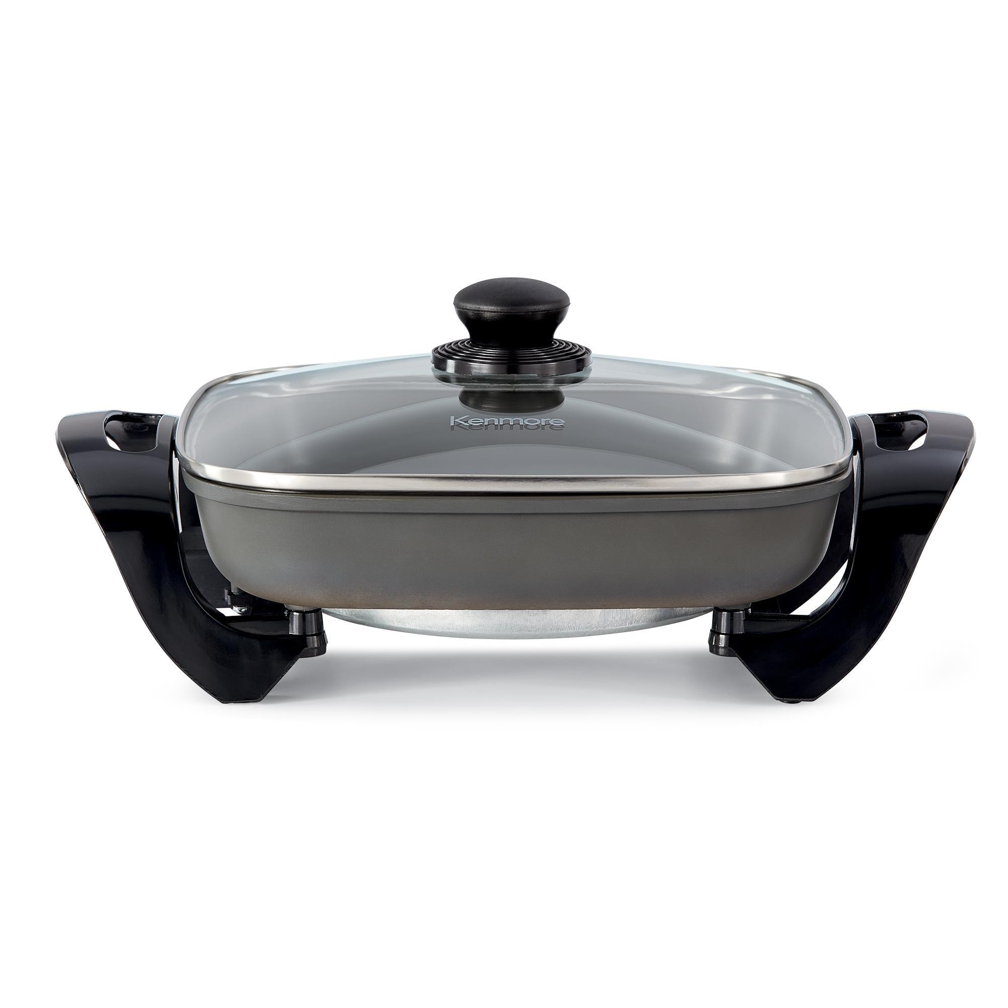 Kenmore 12x12" Non-Stick Electric Skillet with Glass Lid - Black/Gray: Cast Iron, Plug-In, Temperature Control, 1350W