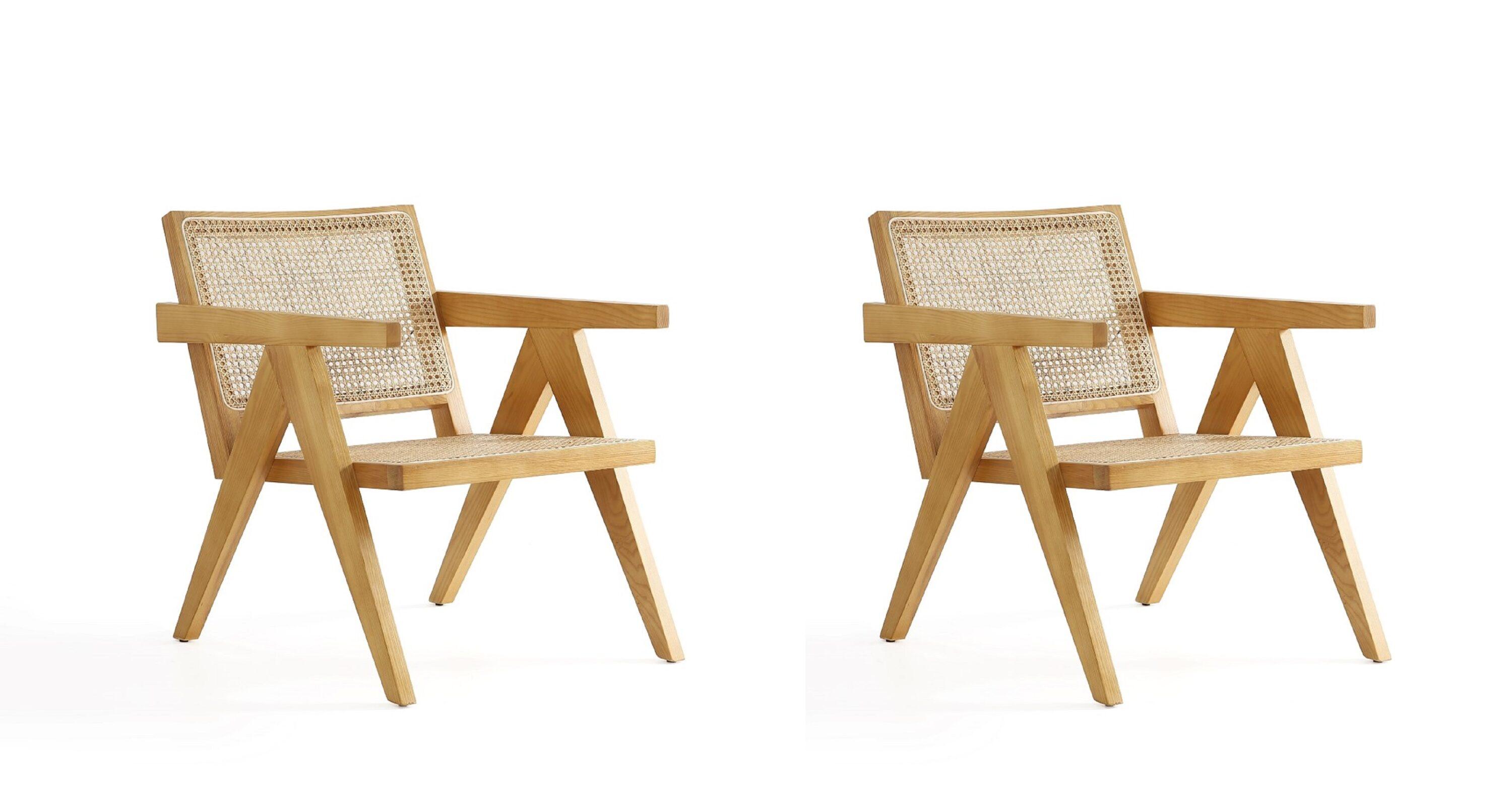 Set of 2 Hamlet Wood Accent Chairs Natural - Manhattan Comfort: Matte Finish, Ash Frame, No Assembly Required