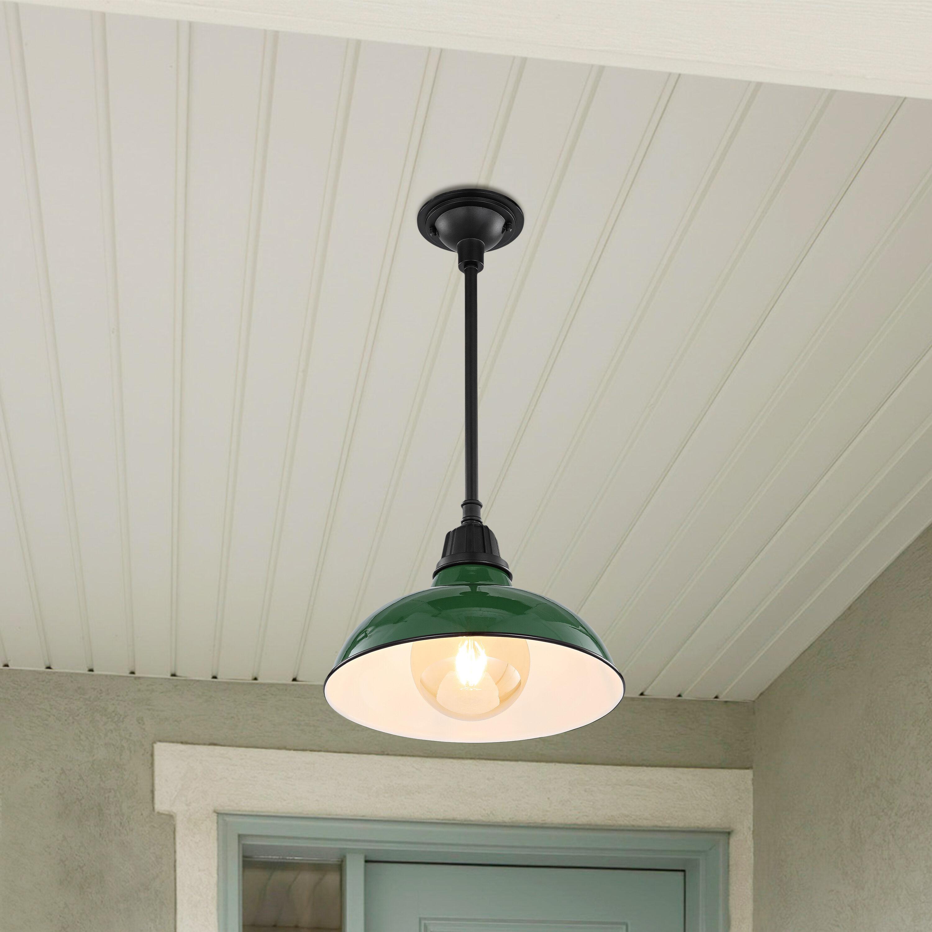 Jasper 12.25" 1-Light Farmhouse Industrial Indoor/Outdoor Iron LED Pendant, Green