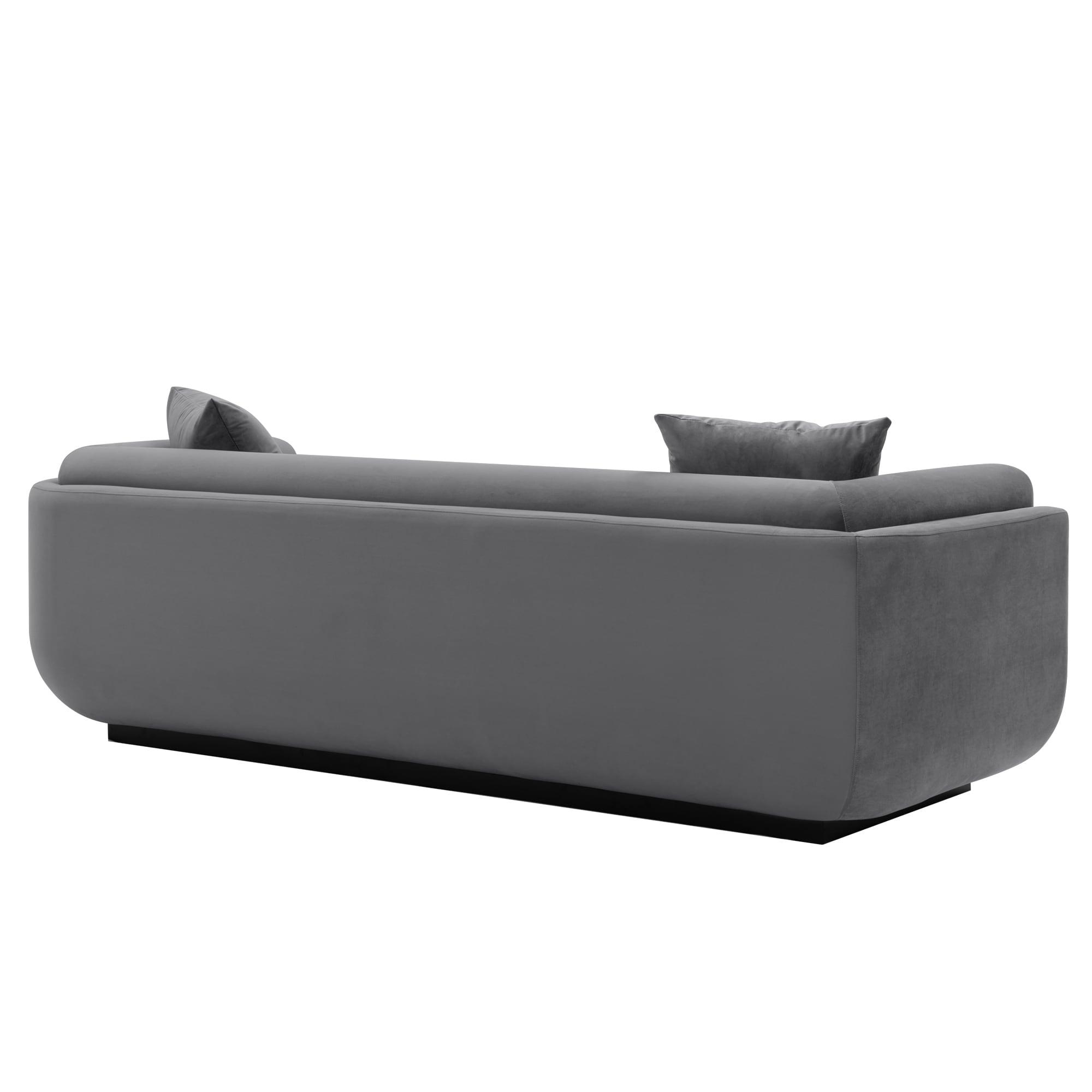 Edmonda Contemporary Velvet Upholstered Sofa with Pillows Dark Gray - Manhattan Comfort