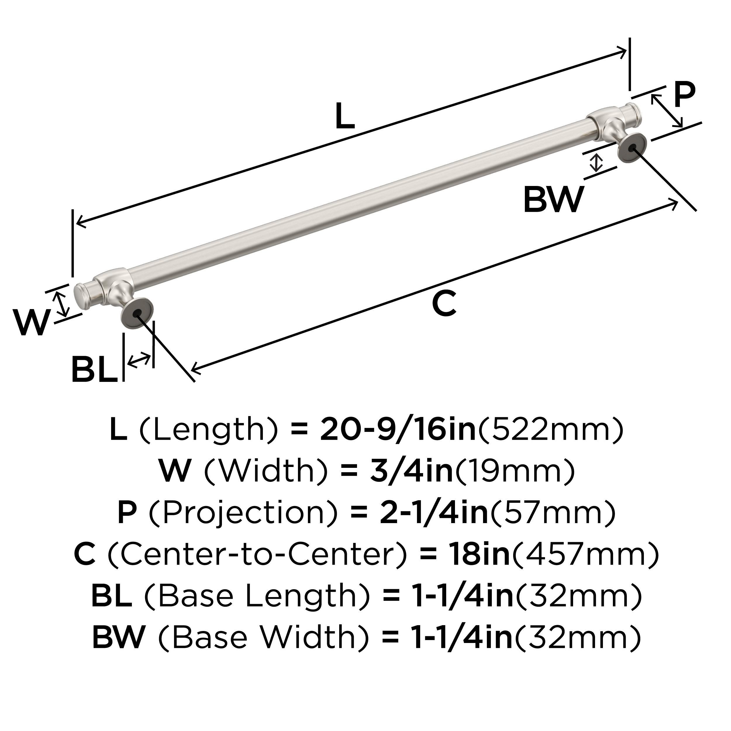 Amerock Winsome 18 inch (457mm) Center-to-Center Satin Nickel Appliance Pull