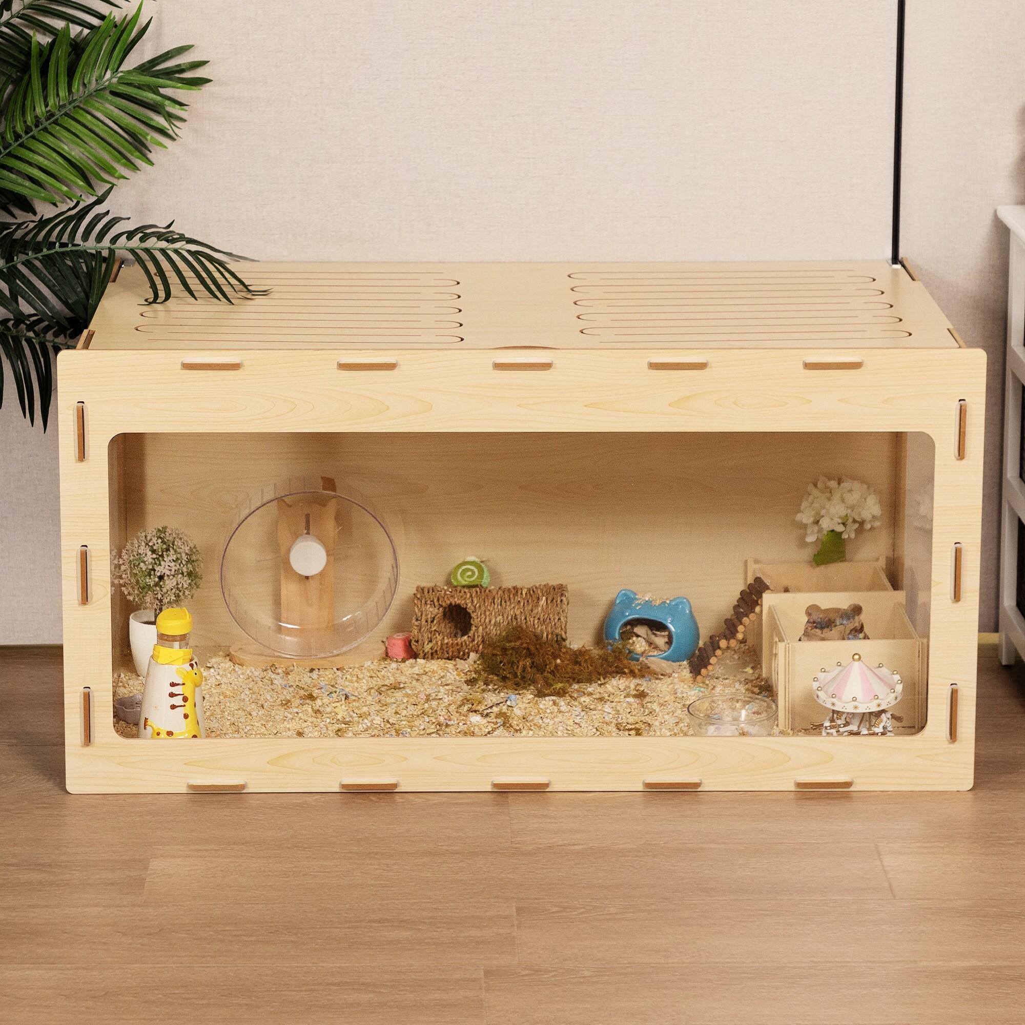 COZIWOW Large Wooden Hamster Cage,Habitat Shelter W/Acrylic Board,Flip Top