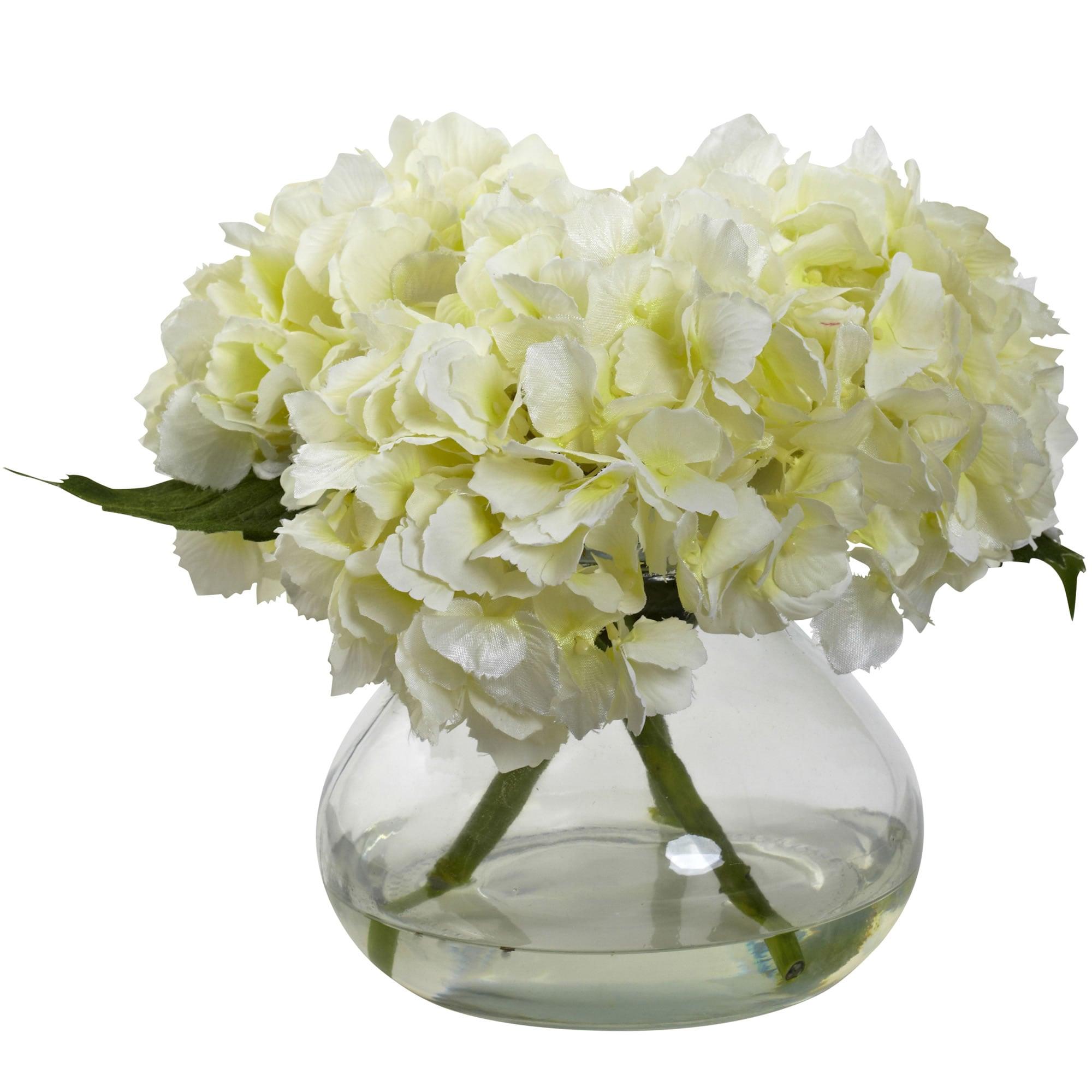 Blooming Hydrangea with Vase, Cream - Nearly Natural: Elegant Faux Hydrangea Arrangement, Indoor Spring Decor