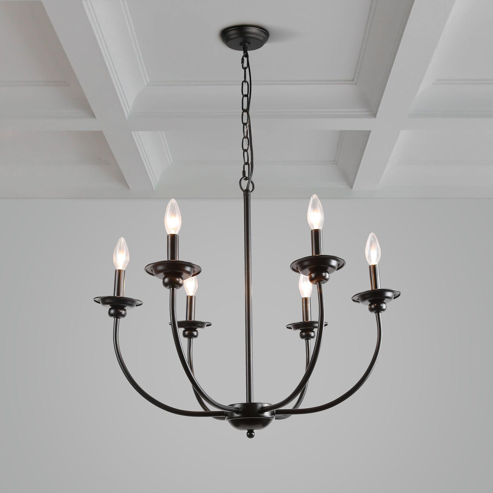LNC 6-Light Modern/Contemporary Matte Black Large Candle Chandelier