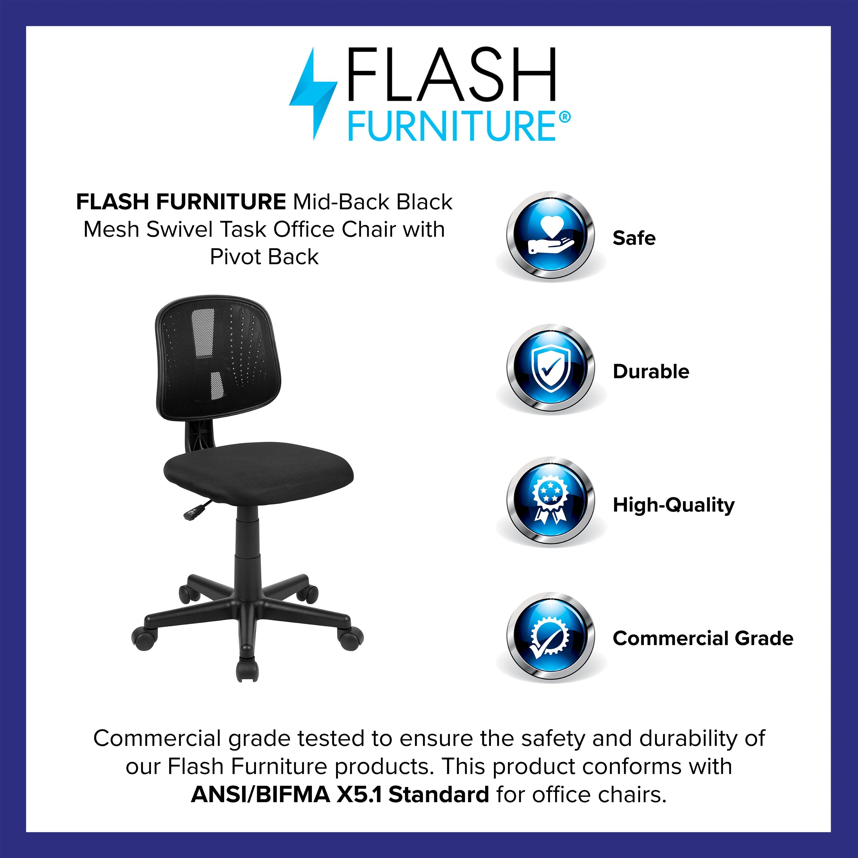 Flash Furniture Flash Fundamentals Mid-Back Black Mesh Swivel Task Office Chair with Pivot Back, BIFMA Certified
