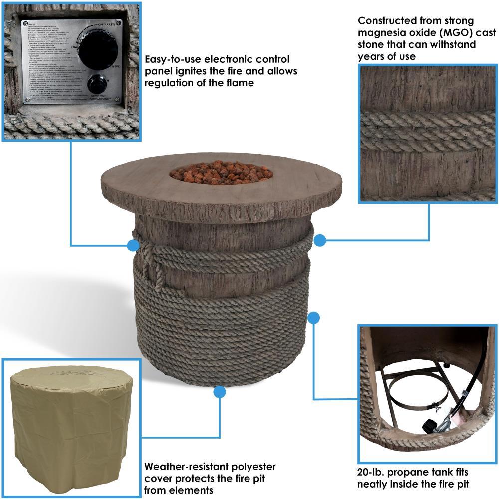 Sunnydaze Rope and Barrel Design Propane Gas Patio Fire Pit Table Kit with Lava Rocks - 29" Diameter