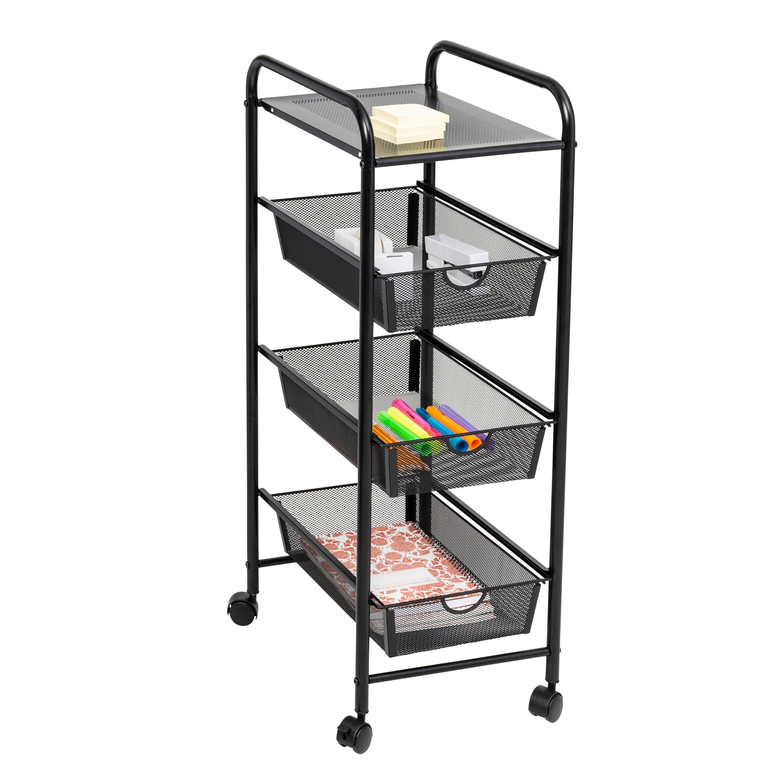 Honey-Can-Do 3 Drawer Rolling Cart Black: Utility Storage Cart with Fade-Resistant Steel, Universal Placement, 35.6" Height