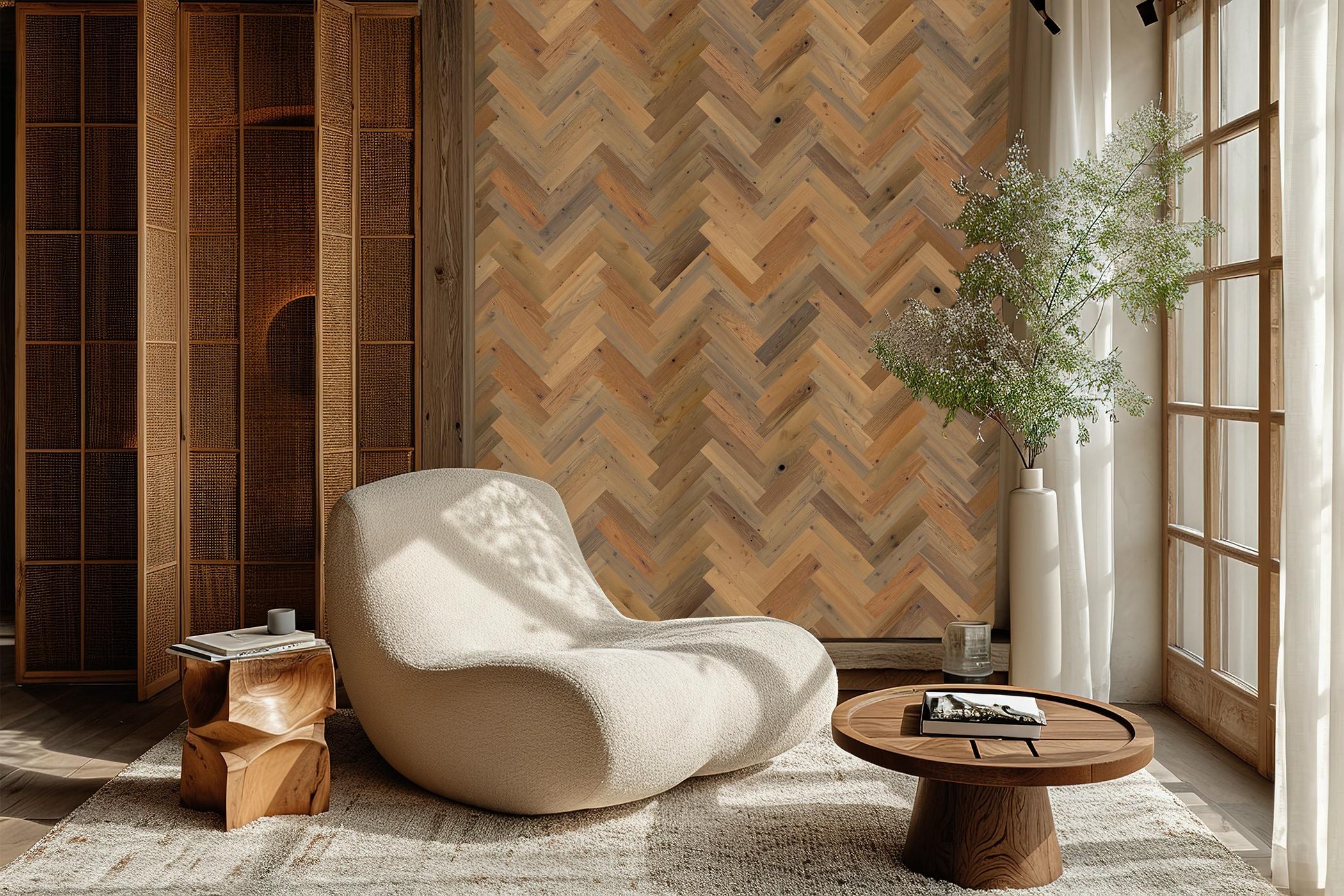 Timberchic River Reclaimed Wooden Wall planks - Simple Peel & Stick Wall Covering Application for DIY Accent Wall & Home Improvement - Premium Wall Paneling - Herringbone Pattern