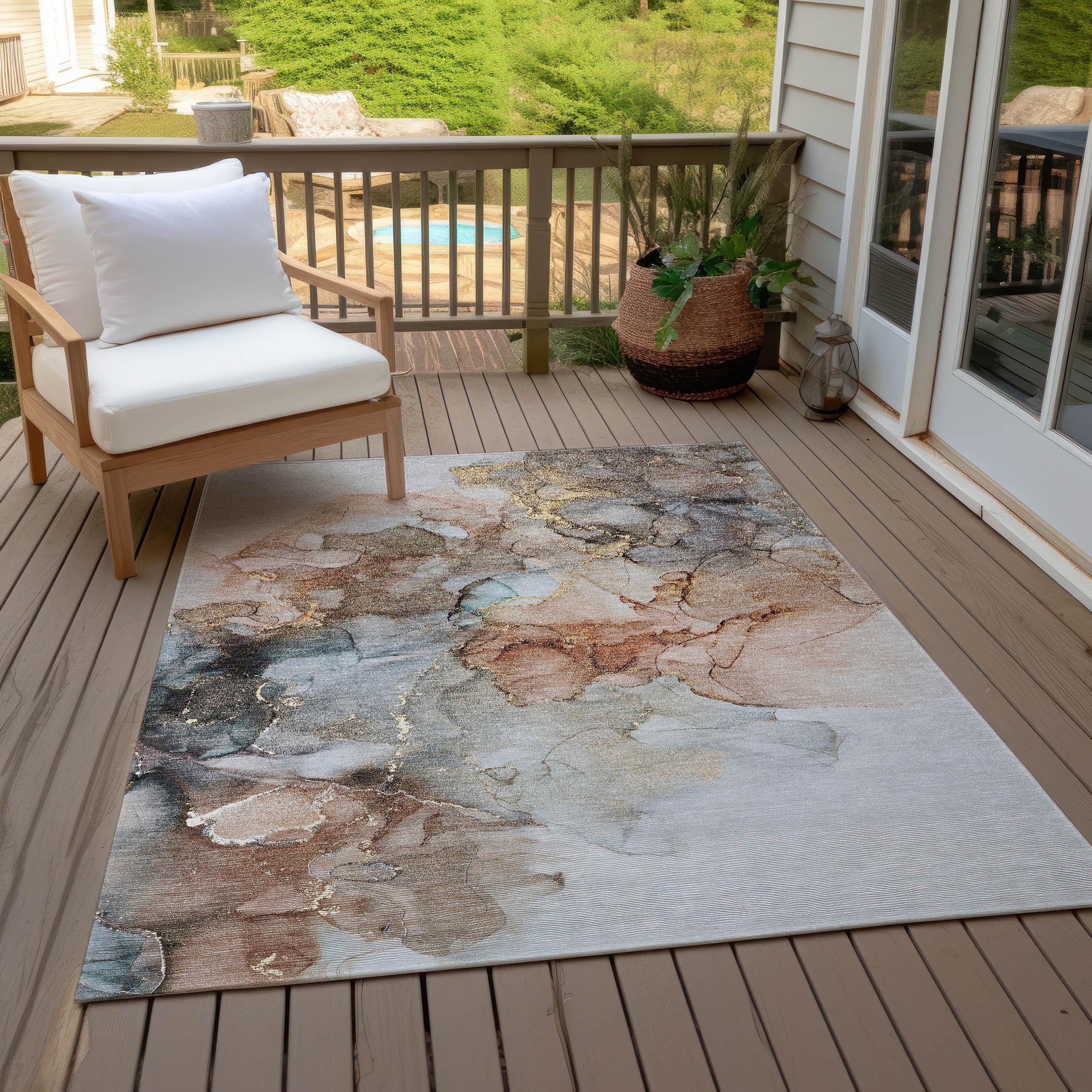 Beige and Multicolor Synthetic 8' x 10' Washable Area Rug
